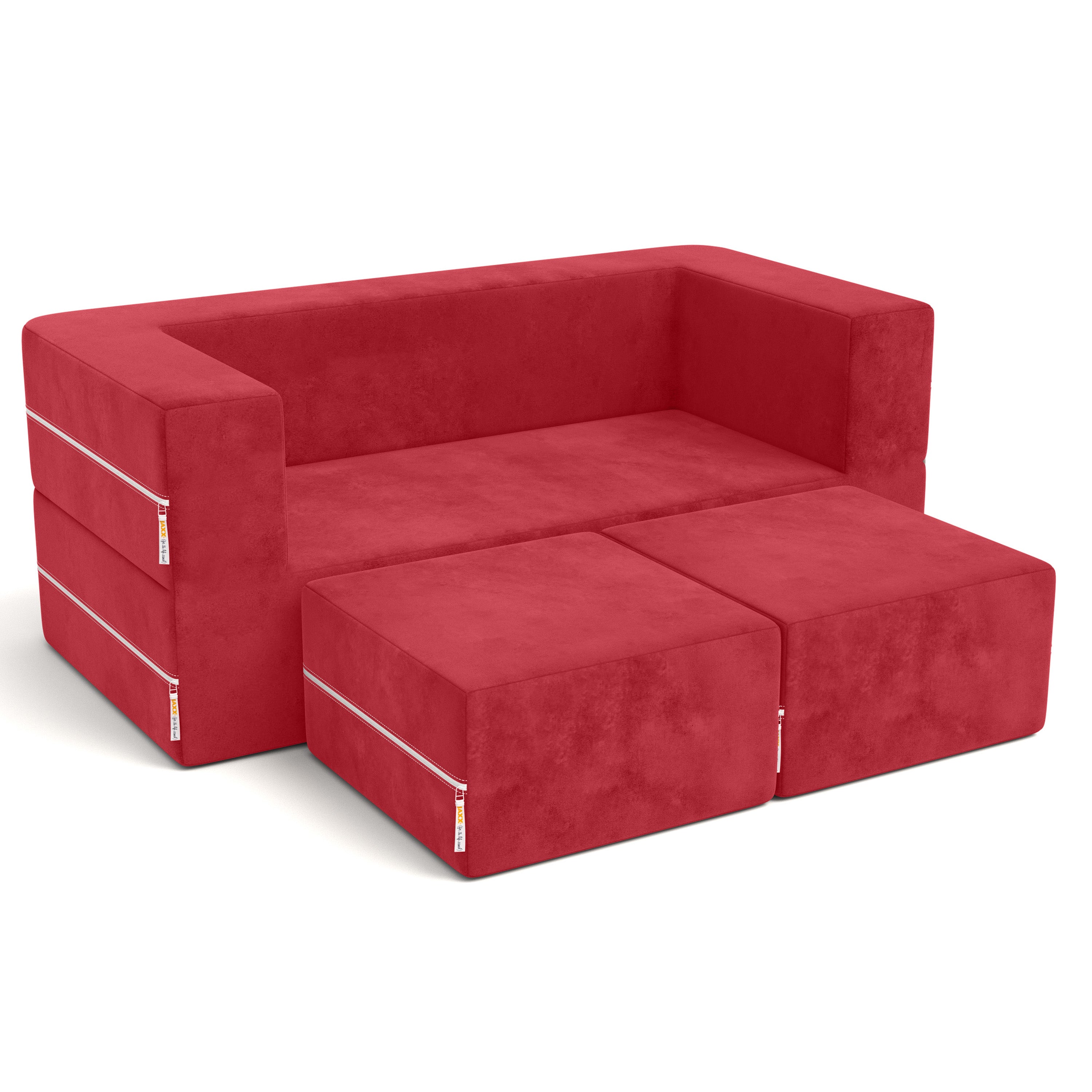 Jaxx Zipline Kids Modular Loveseat & Ottomans/Fold Out Lounger, Cherry