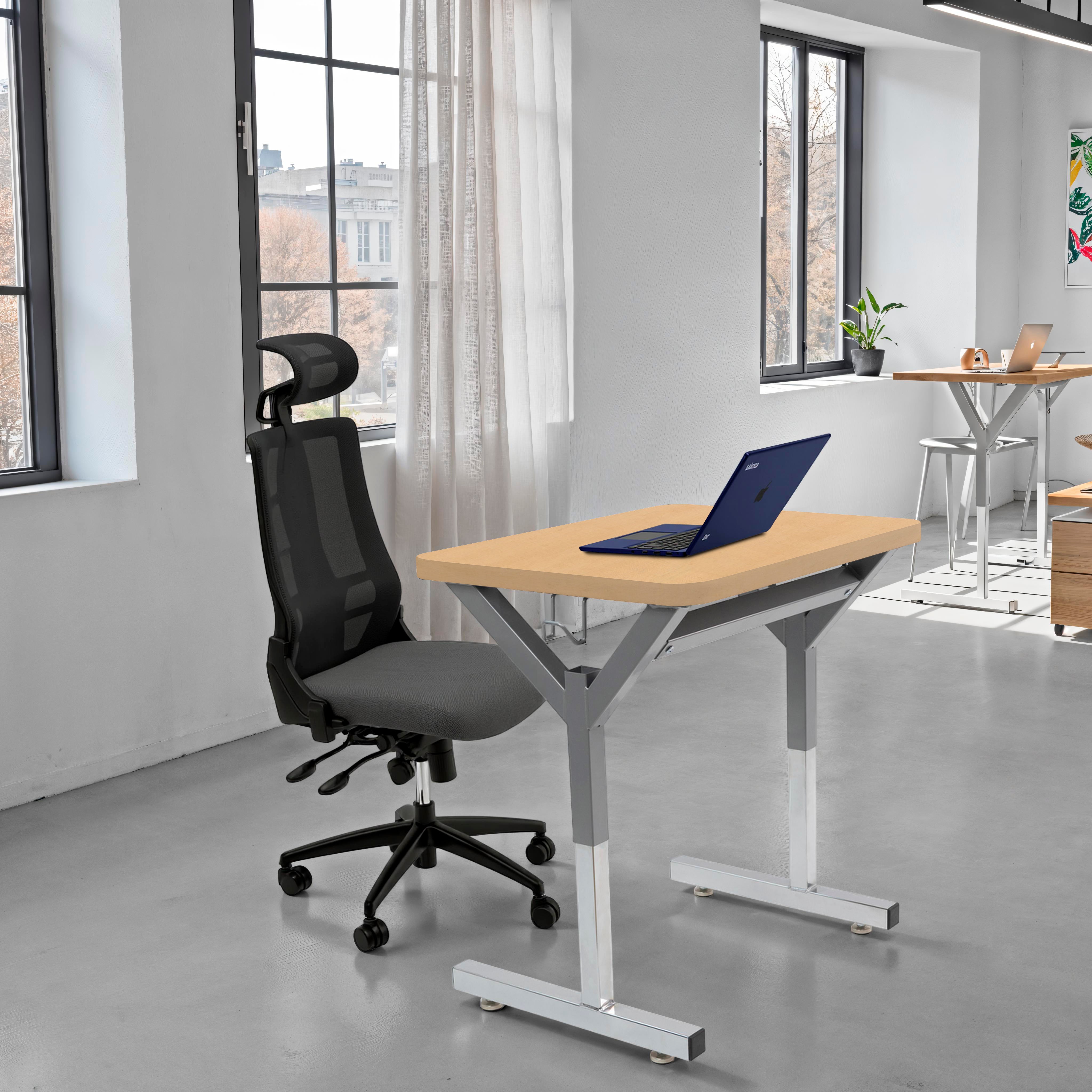 20" x 26" Rectangle Thermofused Table Desk with Adjustable Y-Frame - Maple Grain/Silver