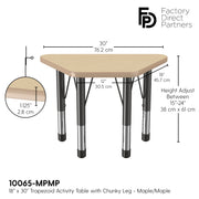 18" x 30" Trapezoid T-Molding Activity Table with Adjustable Chunky Legs - Maple/Maple/Black