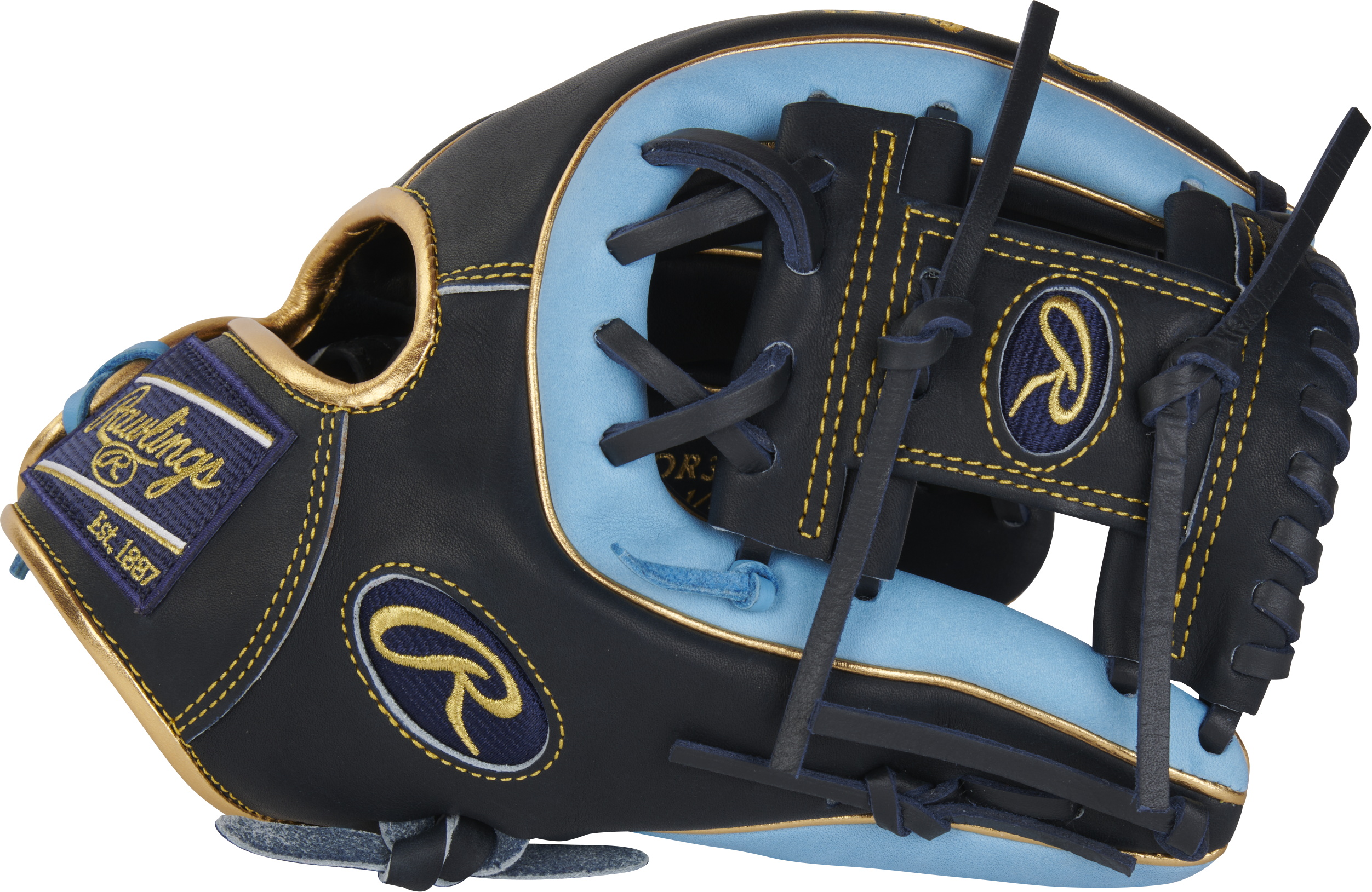 Rawlings Heart Of The Hide Series 11.5-Inch Baseball Glove - Right Hand Thrower - Navy/Columbia Blue