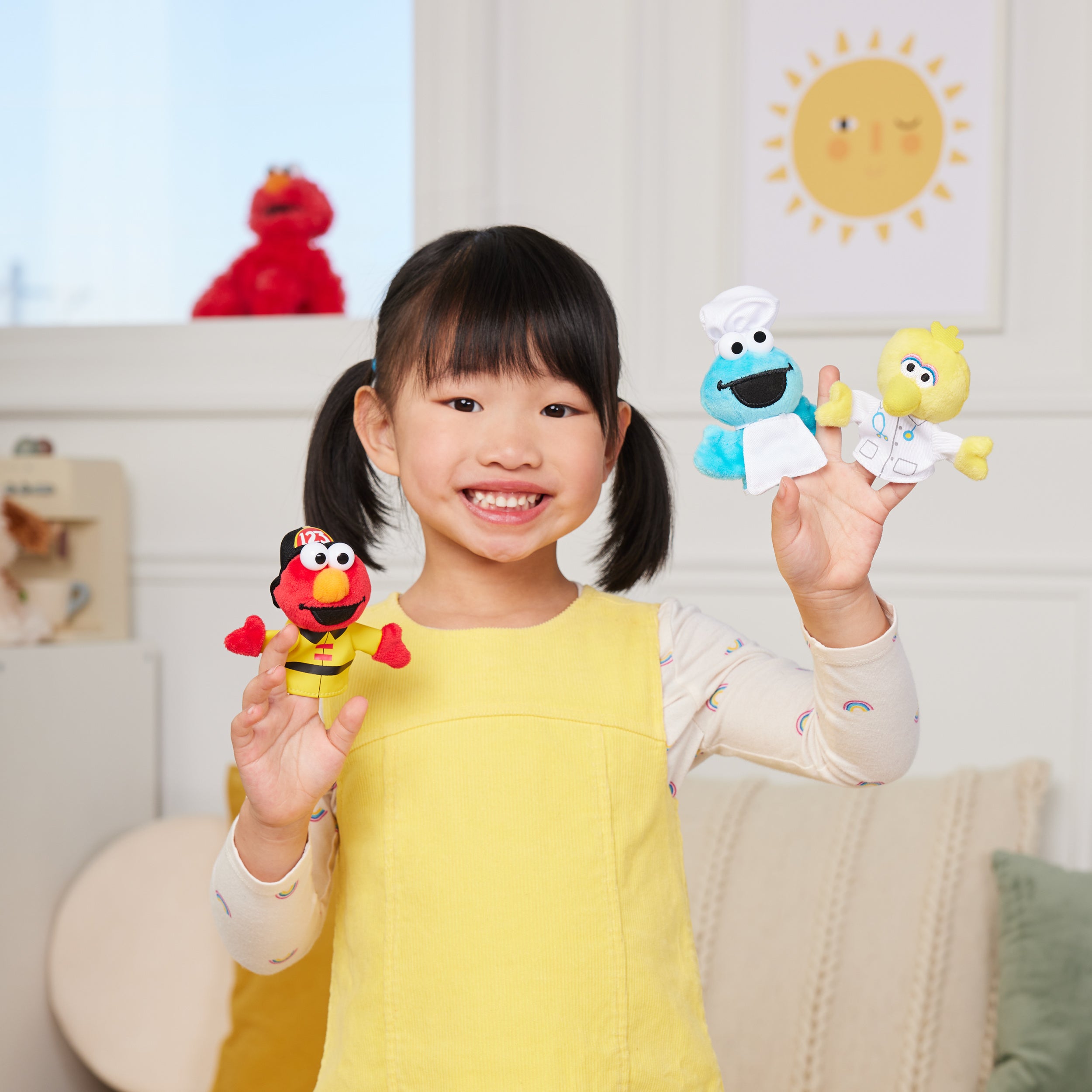 GUND Sesame Street People in Your Neighborhood Finger Puppets Set of Three with Elmo, Cookie Monster and Big Bird, For Ages 1 and Up, Multicolor, 3”