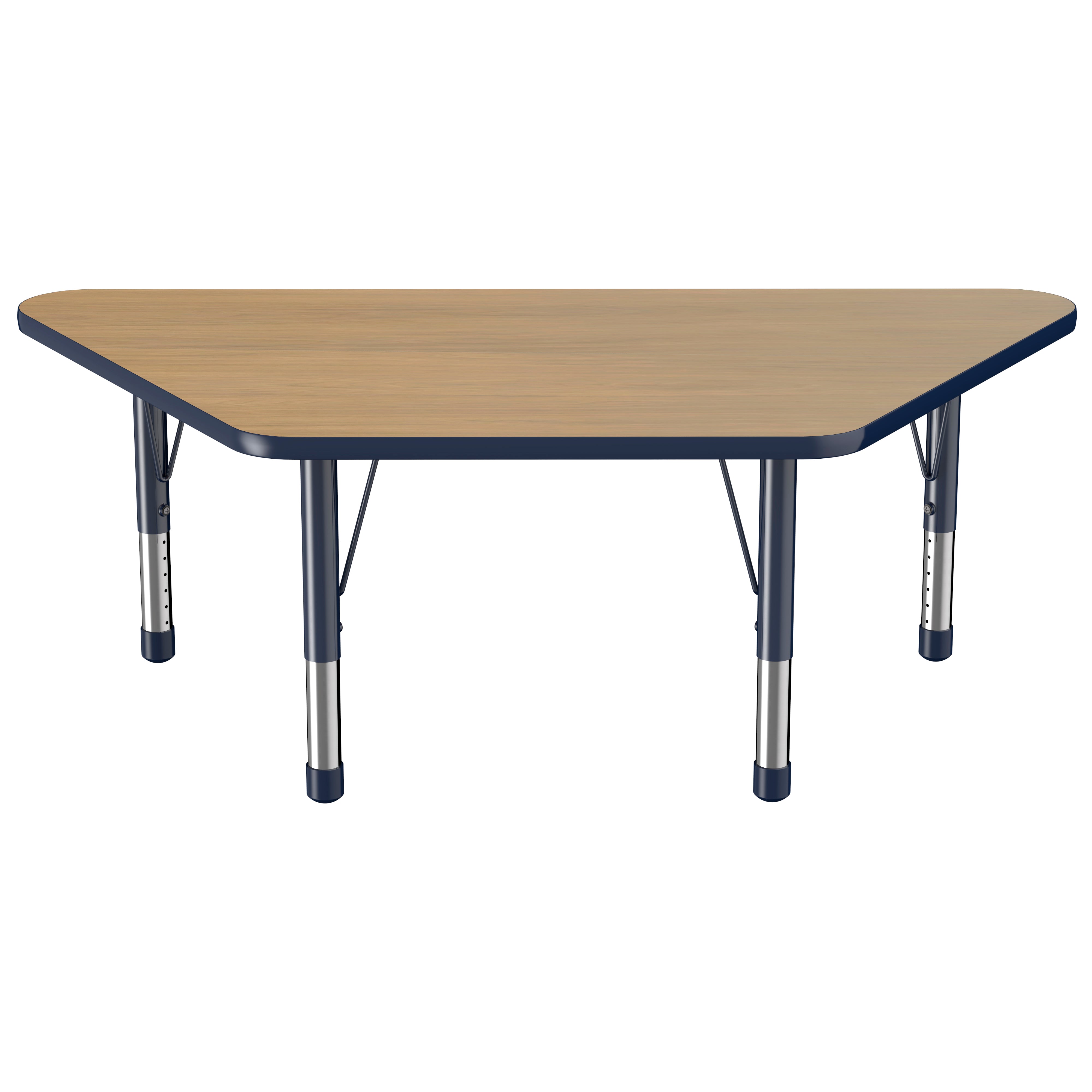 30" x 60" Trapezoid T-Molding Activity Table with Adjustable Chunky Legs - Pasadena Oak/Navy
