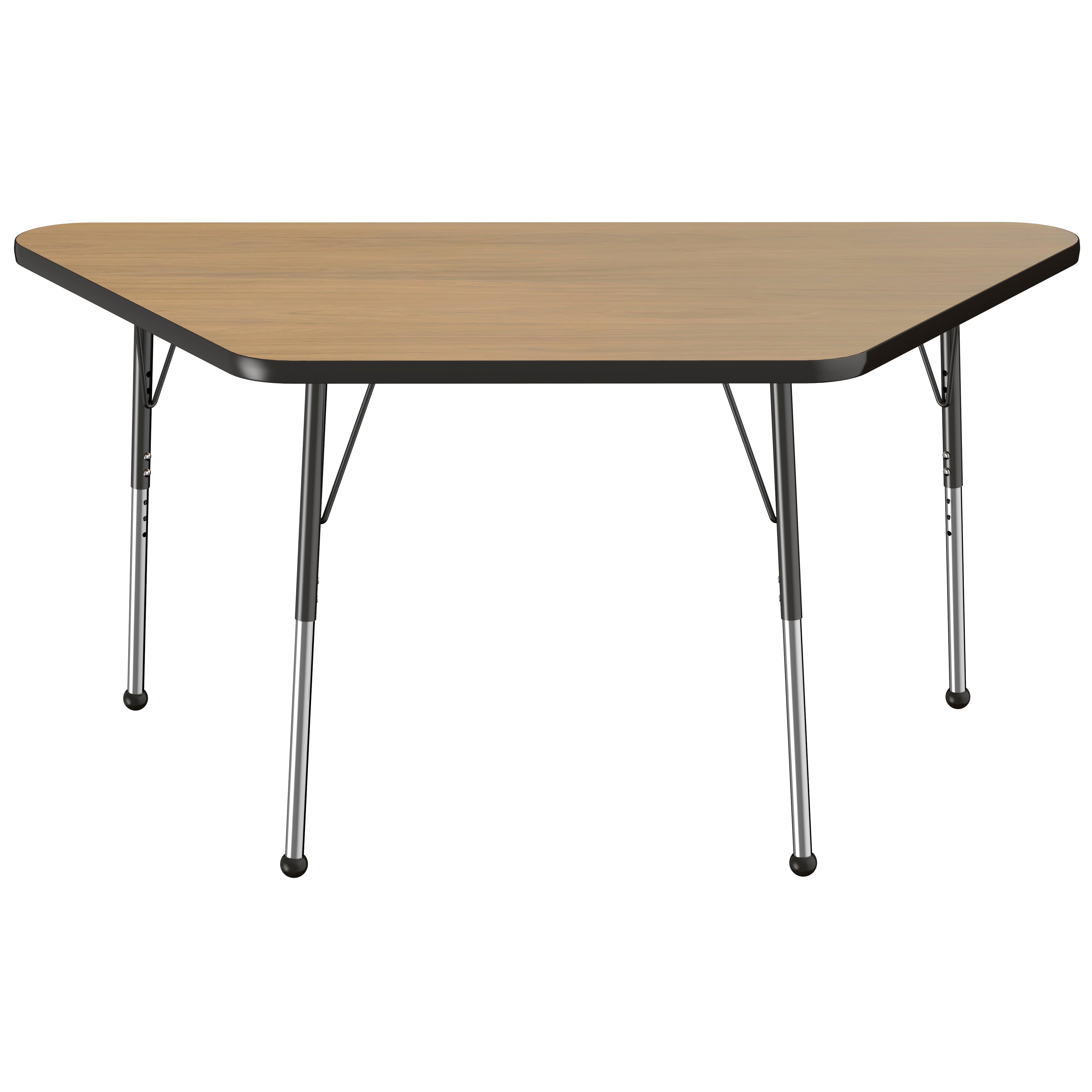 30" x 60" Trapezoid T-Molding Activity Table with Adjustable Standard Ball Glide Legs - Pasadena Oak/Black