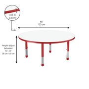 48" Round Collaborative Dry-Erase Activity Table with Adjustable Chunky Legs - Whiteboard/Red