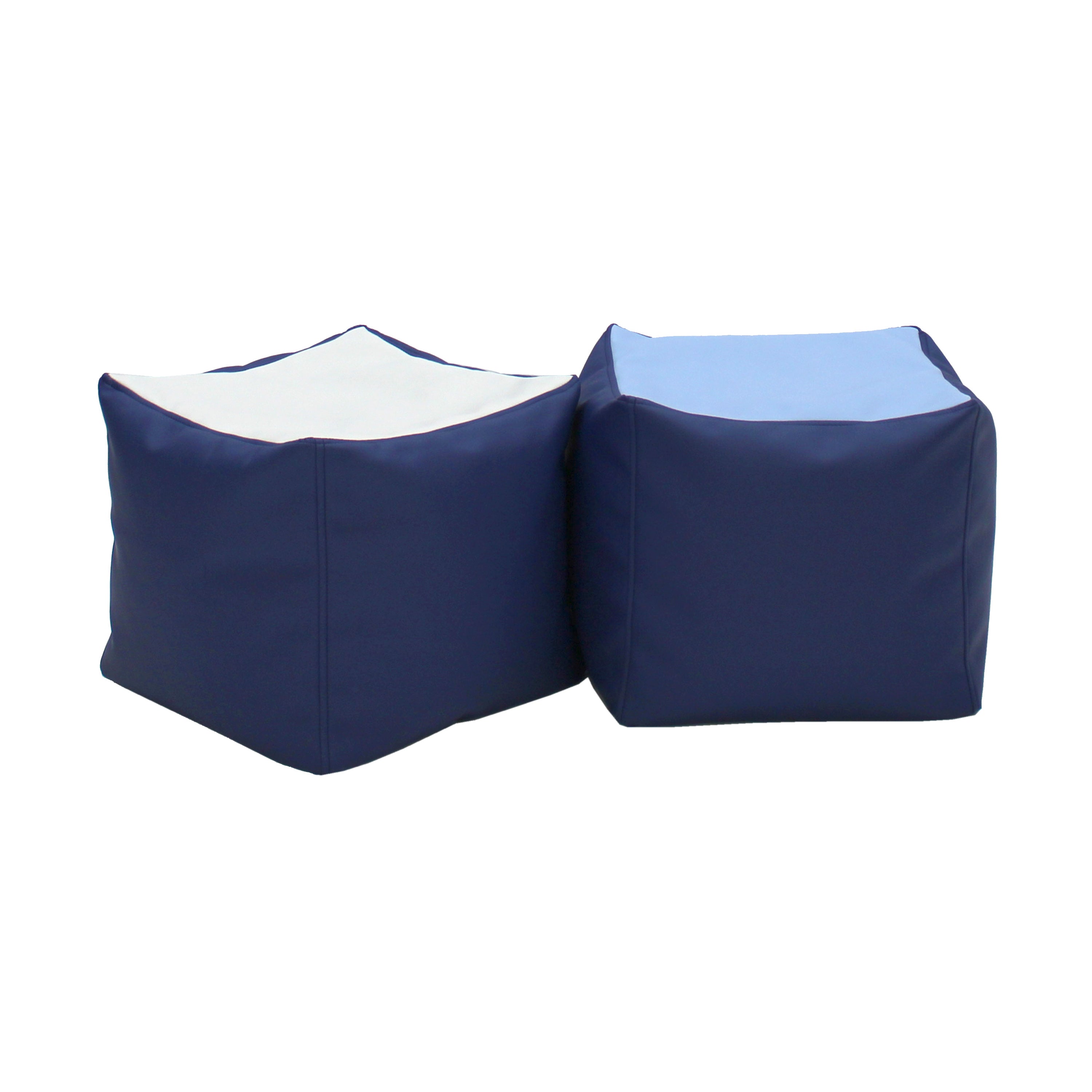 SoftScape Square Bean Bag Pouf 14in Height, 2-Piece - Navy/Powder Blue