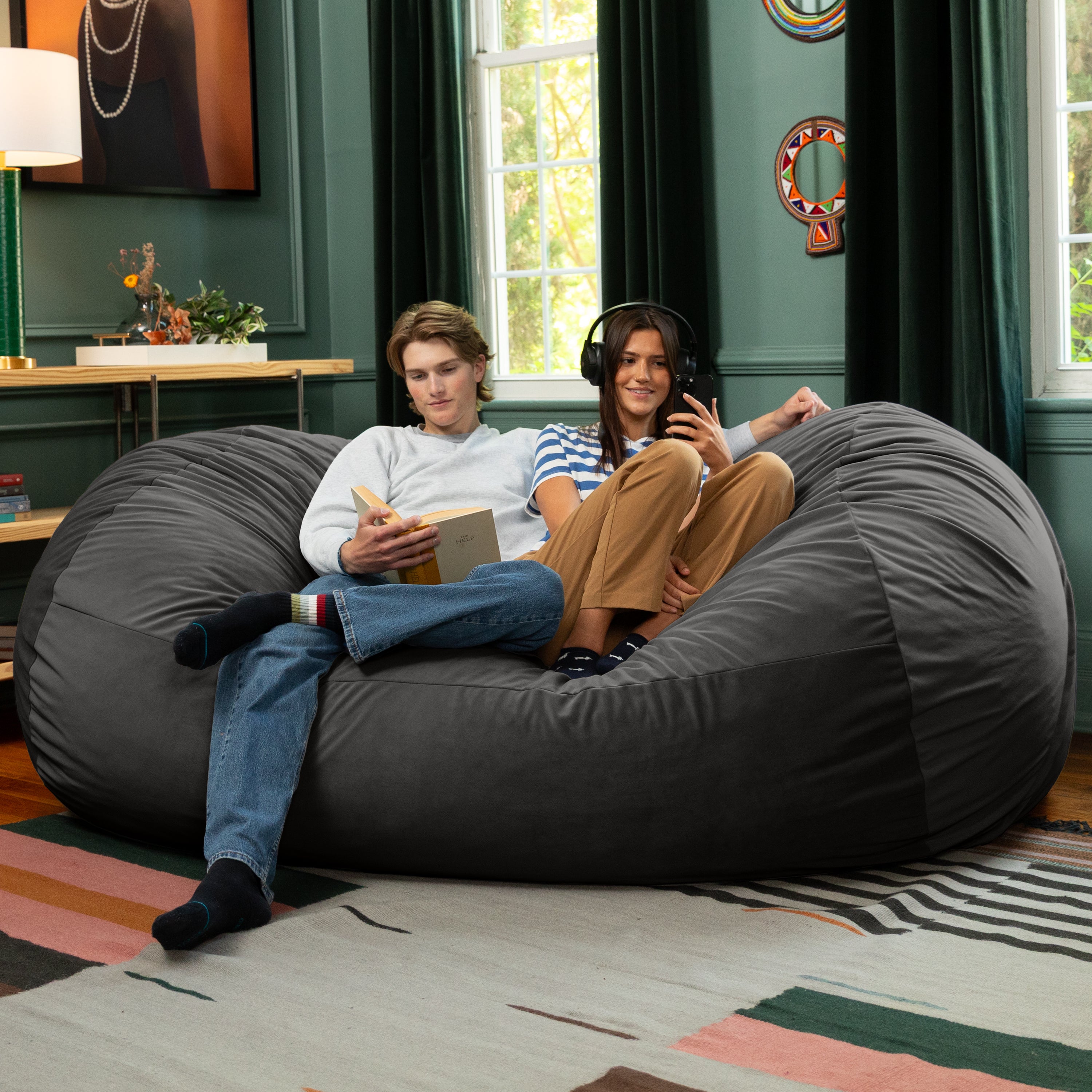 Jaxx Grand Lounger 7 Foot Bean Bag Sofa -Lush Velvet Black