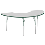 36" x 72" Half Moon T-Molding Activity Table with Adjustable Standard Swivel Glide Legs - Gray/Green