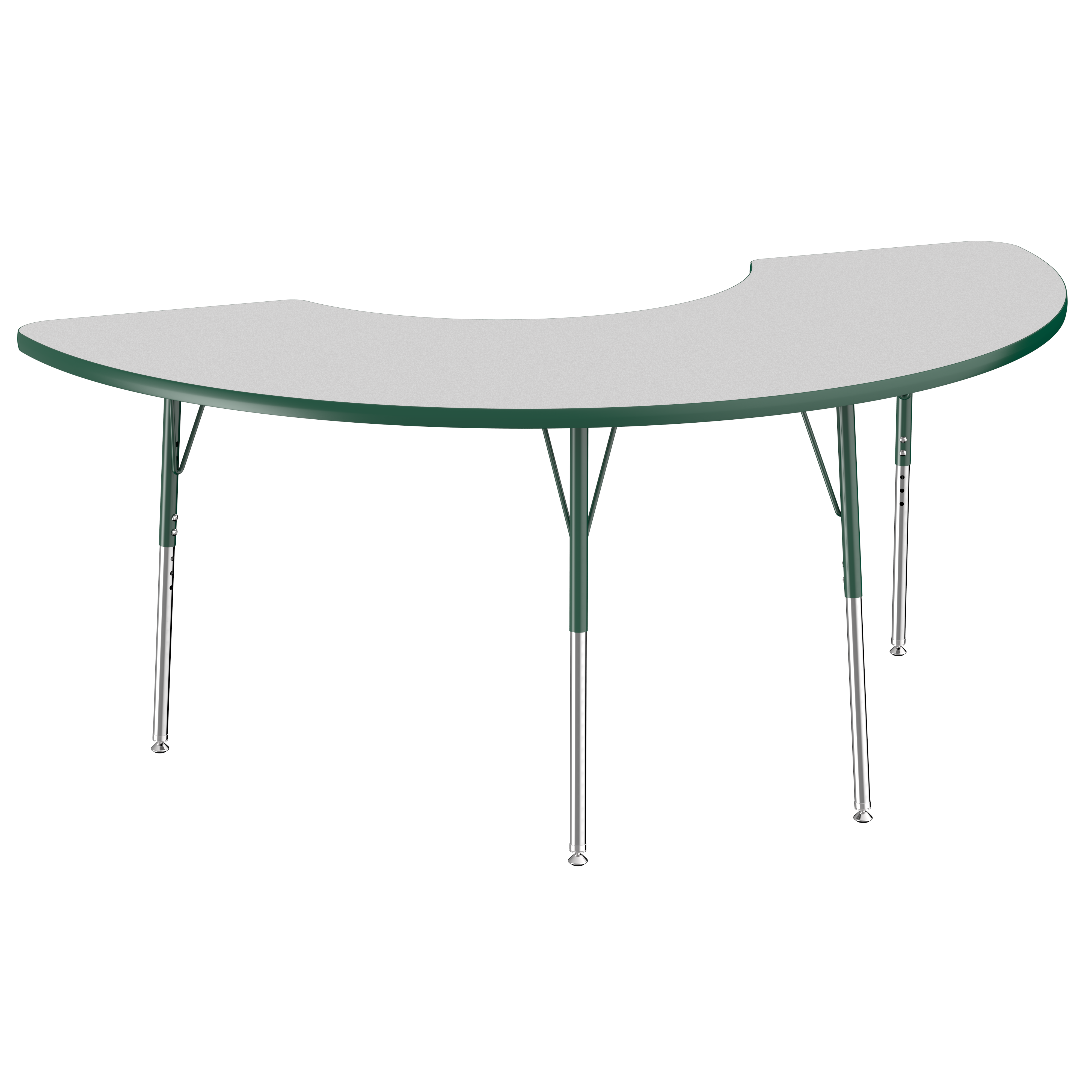 36" x 72" Half Moon T-Molding Activity Table with Adjustable Standard Swivel Glide Legs - Gray/Green