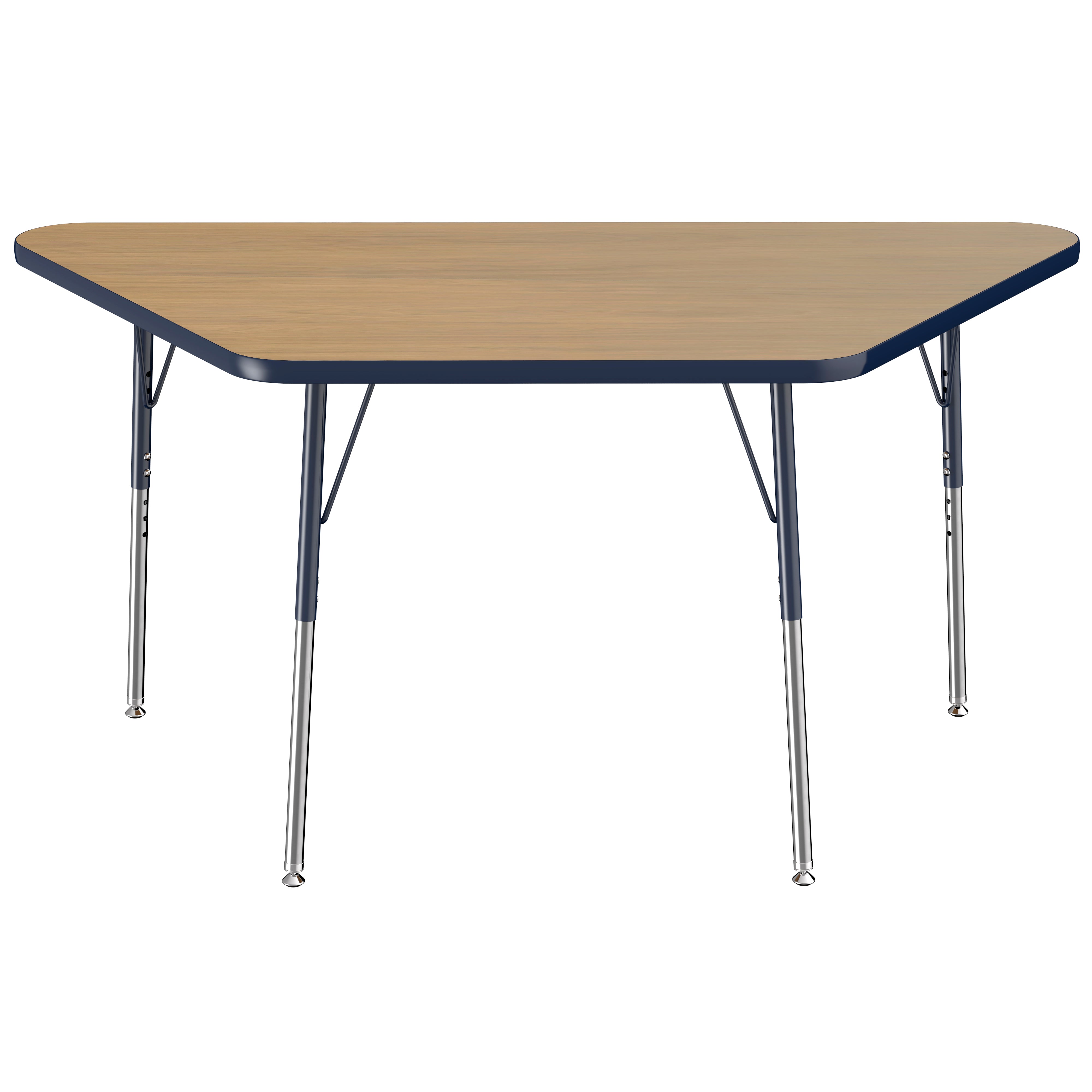 30" x 60" Trapezoid T-Molding Activity Table with Adjustable Standard Swivel Glide Legs - Pasadena Oak/Navy