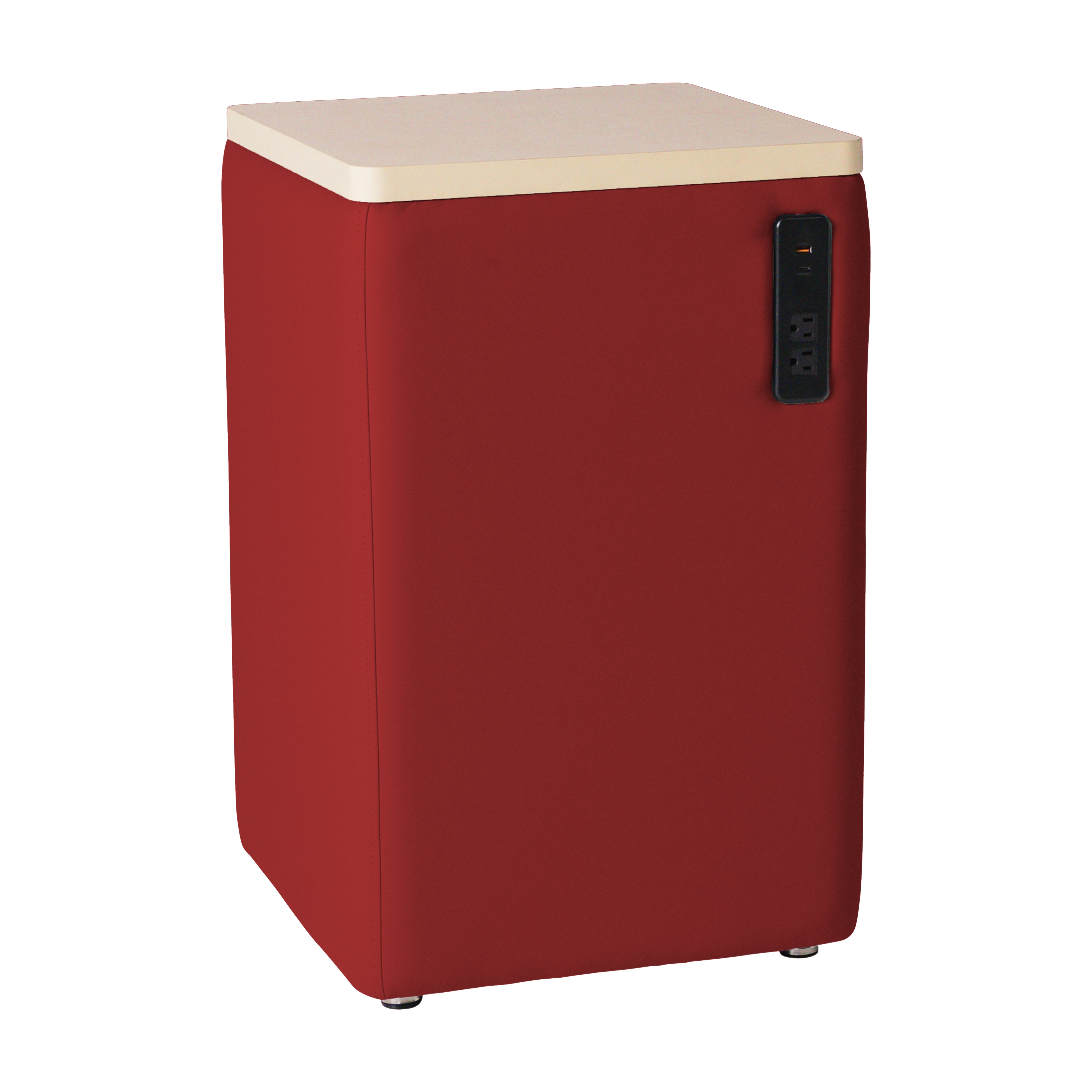 Pro Series Upholstered 18" x 18" Square Ottoman Table with Tech Panel 28" Height - Crimson/Maple