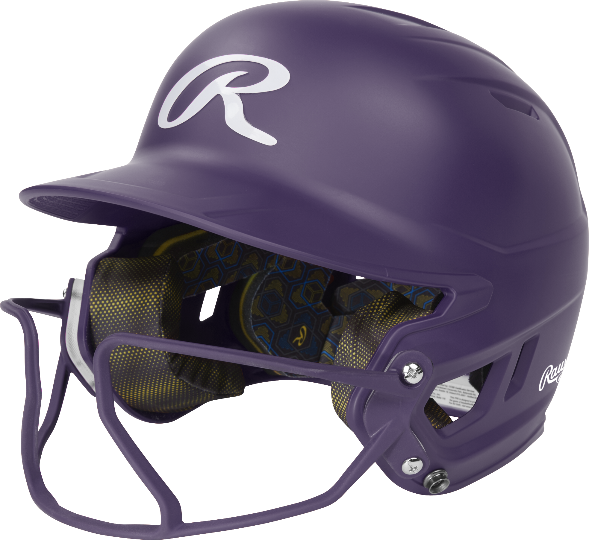 Rawlings Mach Hi-Viz Senior Matte Batting Helmet With Hi-Viz Face Guard - Purple