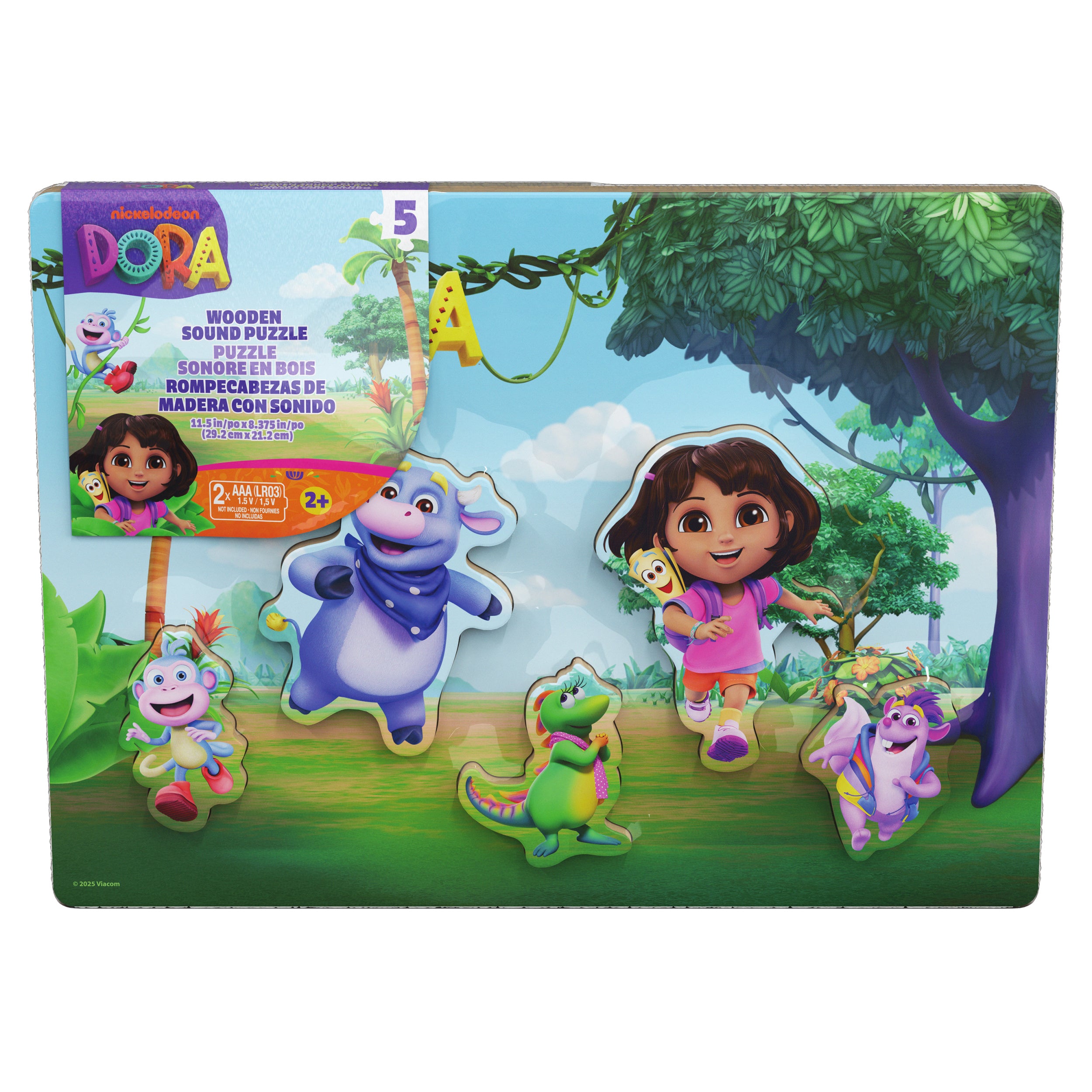 Spin Master Games, Dora the Explorer Sound Puzzle, 5-Piece Wood Puzzle for Toddlers & Kids, Featuring Bluey & Family with Sounds from the Show, Wooden Toddler Learning Toy, for Ages 3 & Up