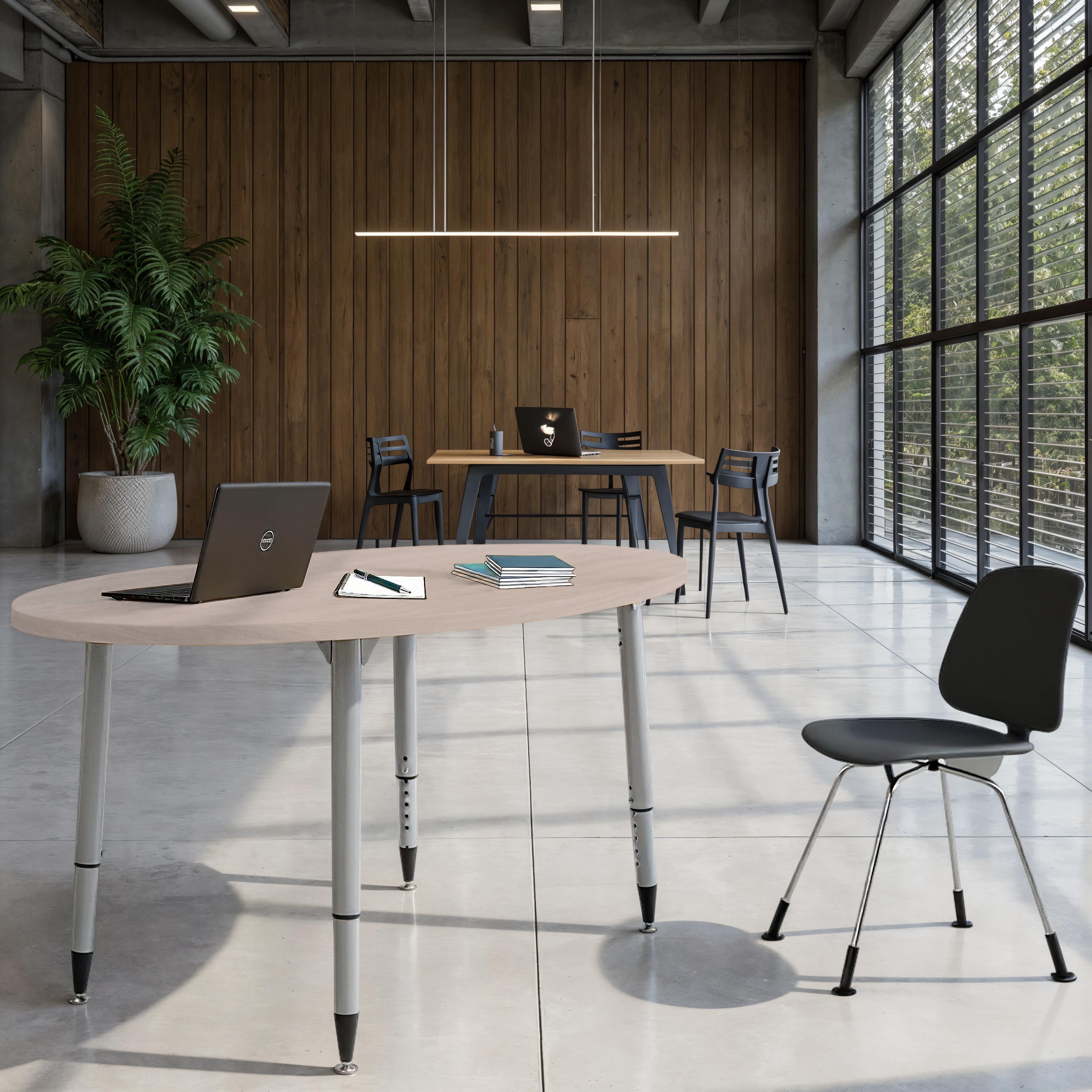 Adapte 30" x 60" Oval Woodgrain Activity Table with Adjustable Tapered Legs - Asian Sand/Silver