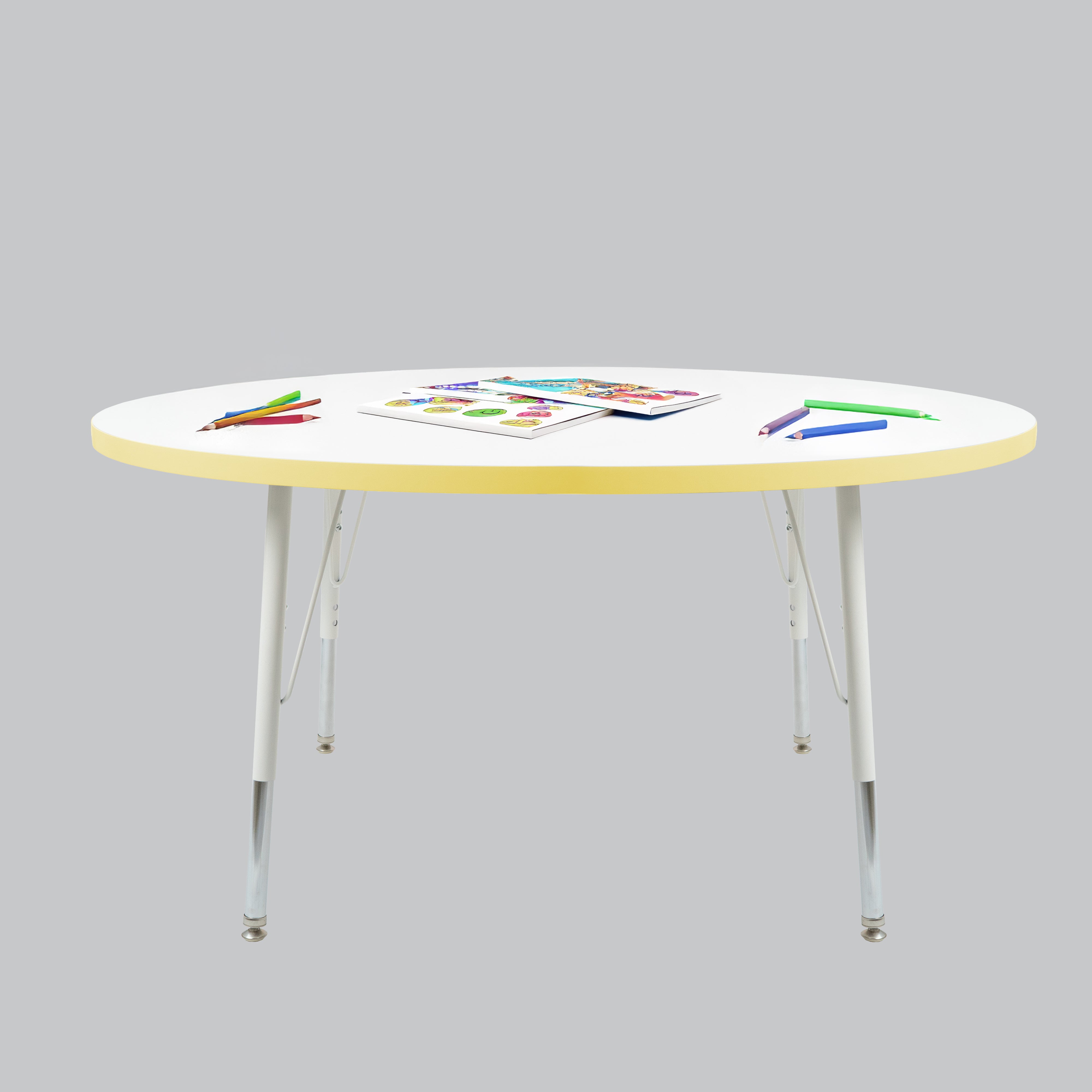 48" Round Thermofused Activity Table with Adjustable Standard Swivel Glide Legs - White/Squash/White