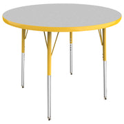 36" Round T-Molding Activity Table with Adjustable Standard Swivel Glide Legs - Gray/Yellow