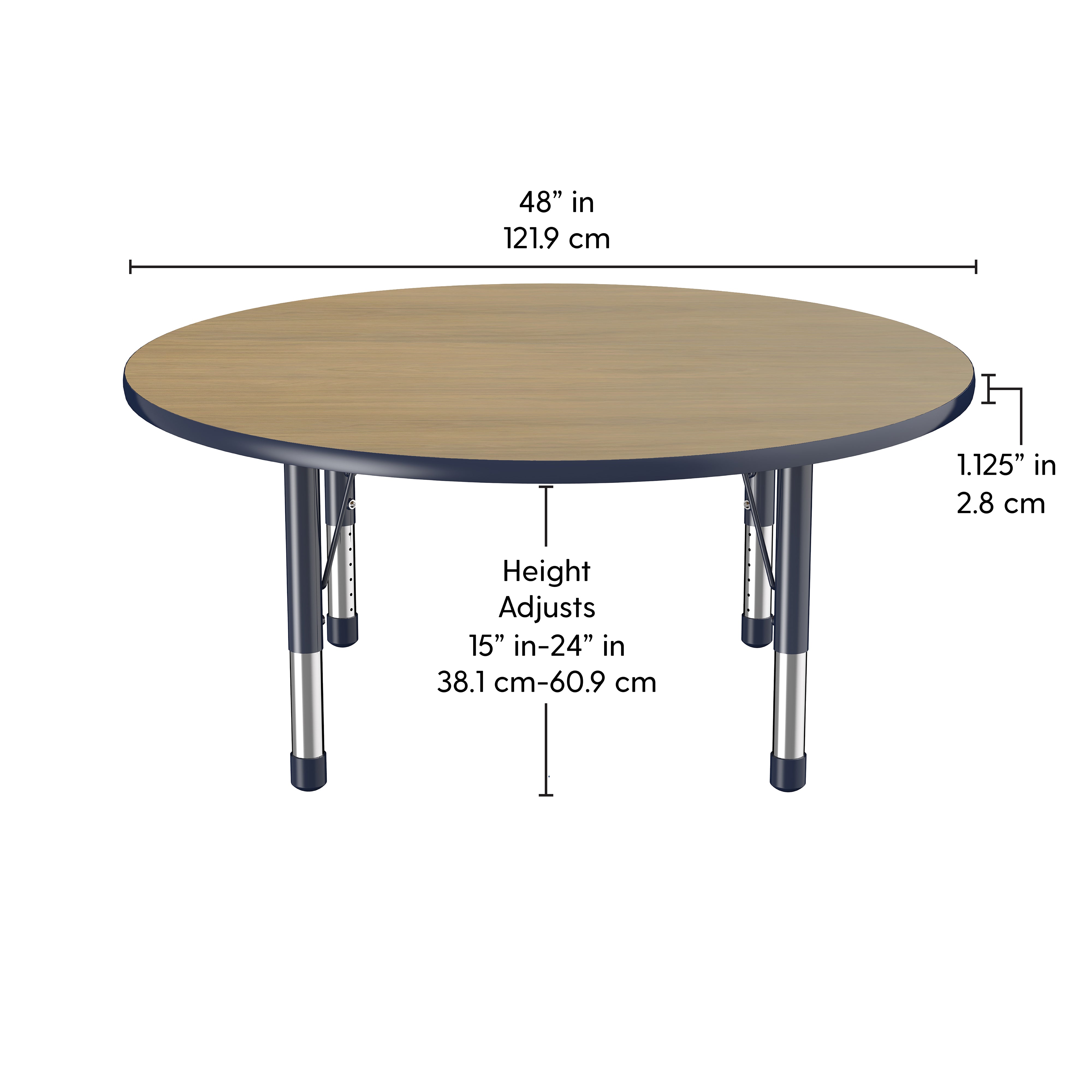 48" Round T-Molding Activity Table with Adjustable Chunky Legs - Pasadena Oak/Navy