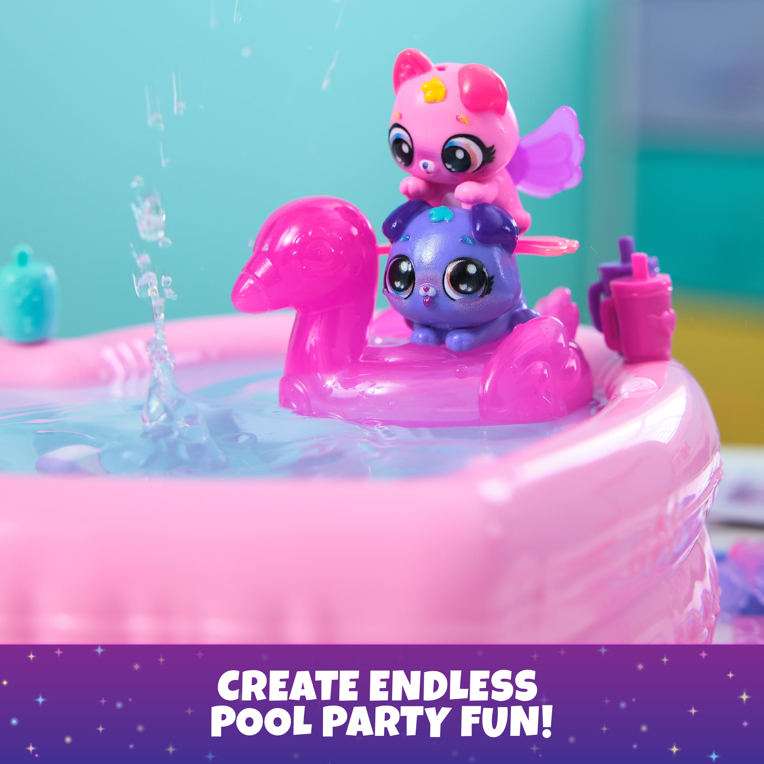 Hatchimals Alive, Neon Rainbow Bestie Pool Party with 2 BFF Figures in Color Reveal Eggs, 14 Accessories, Kids Toys for Ages 3 and up