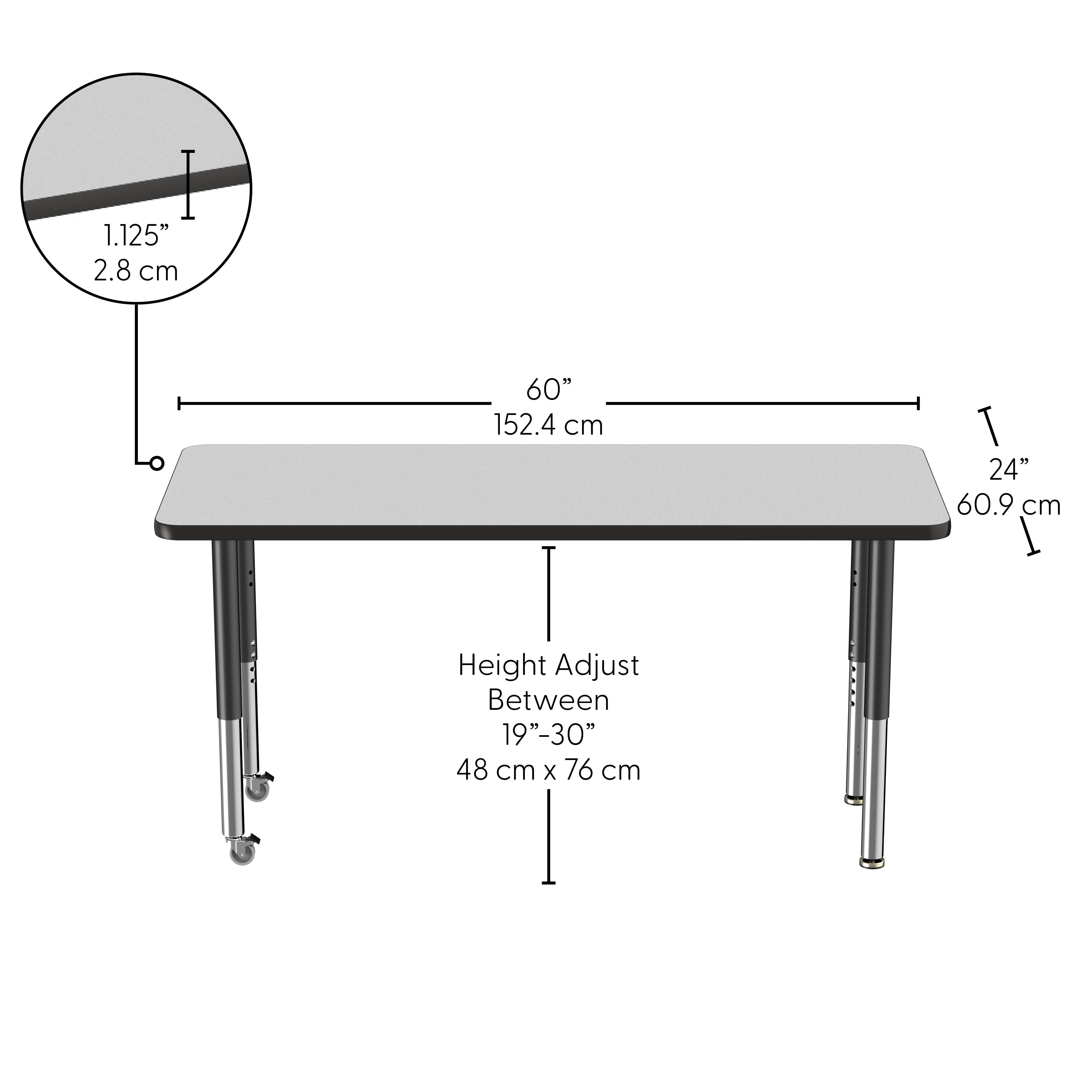 24" x 60" Rectangle Thermofused Activity Table with Adjustable Super Legs - Gray/Black