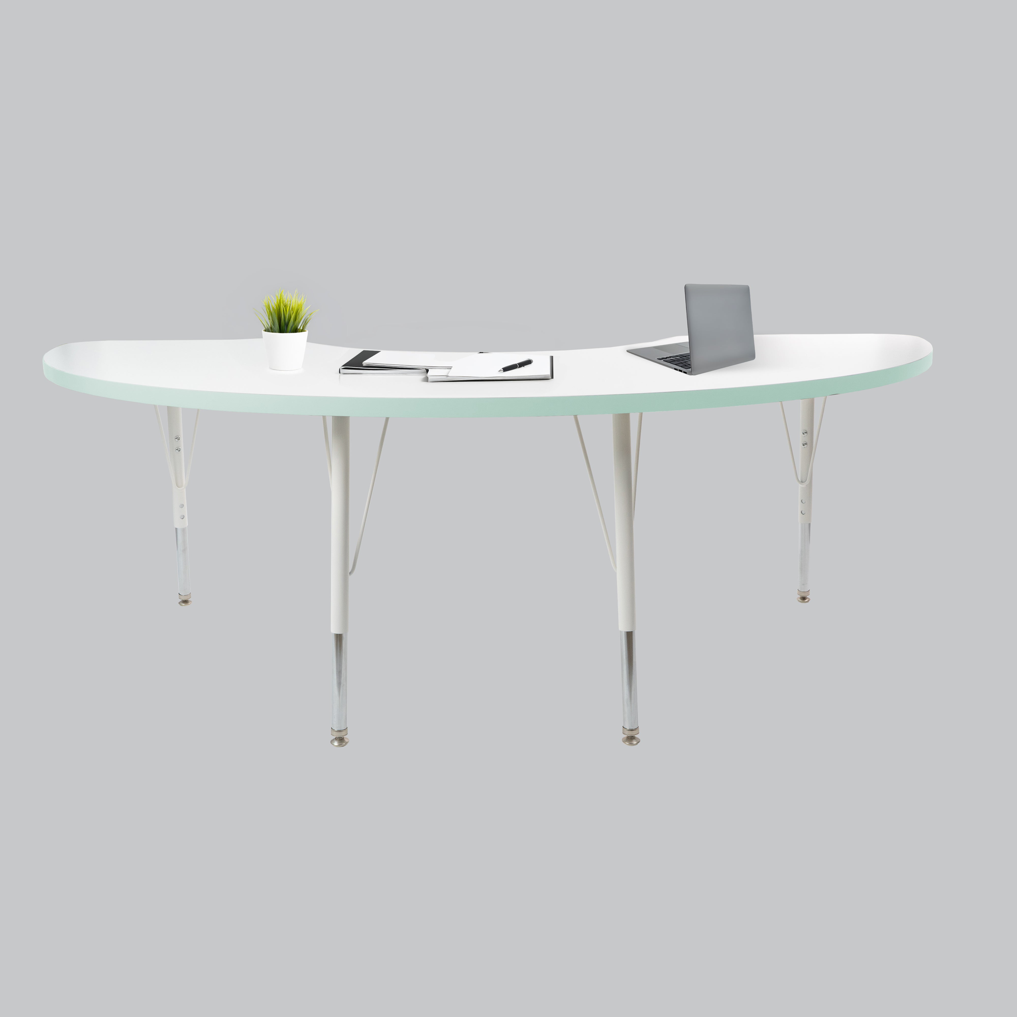 36" x 72" Half Moon Thermofused Activity Table with Adjustable Standard Swivel Glide Legs - White/Seafoam/White