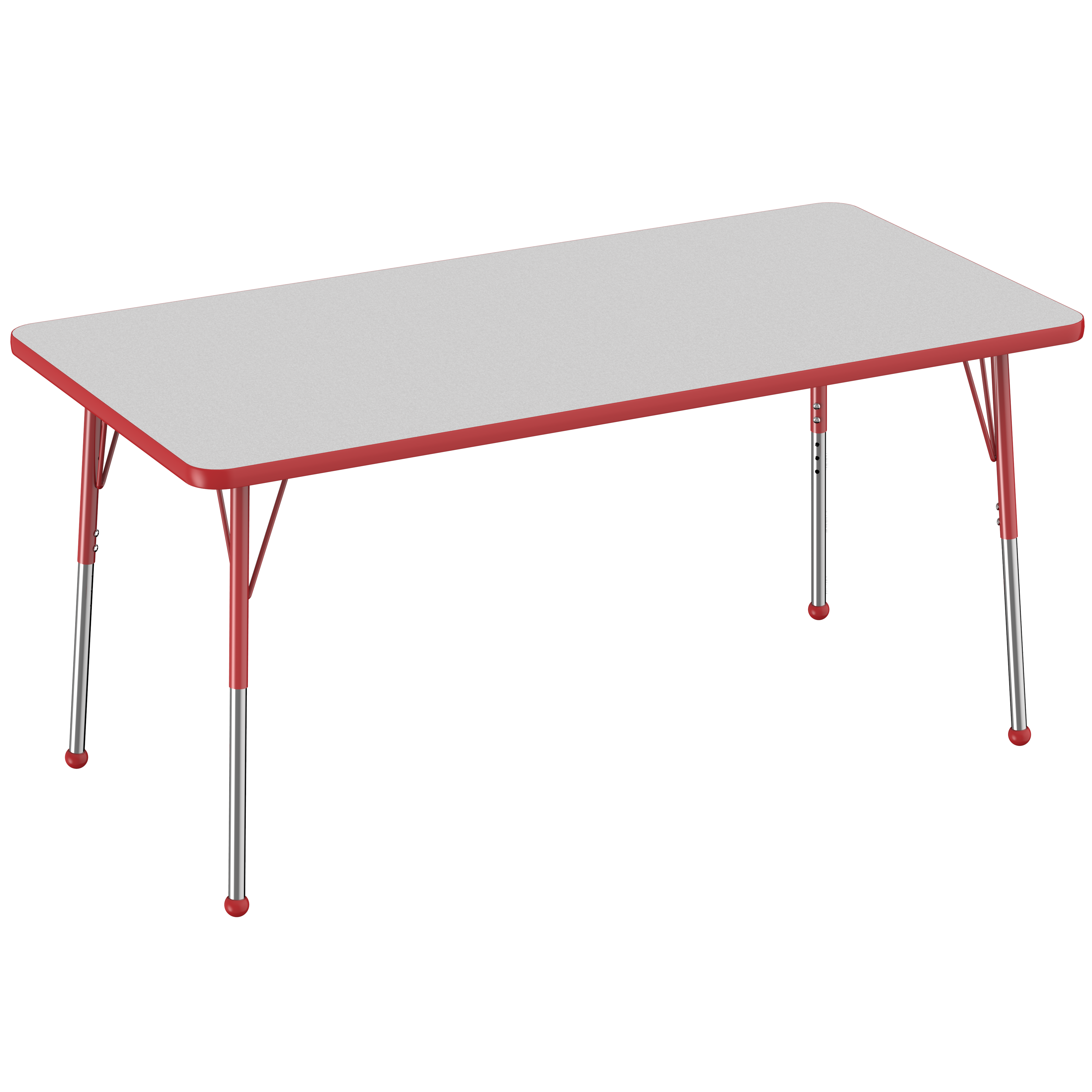 30" x 60" Rectangle T-Molding Activity Table with Adjustable Standard Ball Glide Legs - Gray/Red