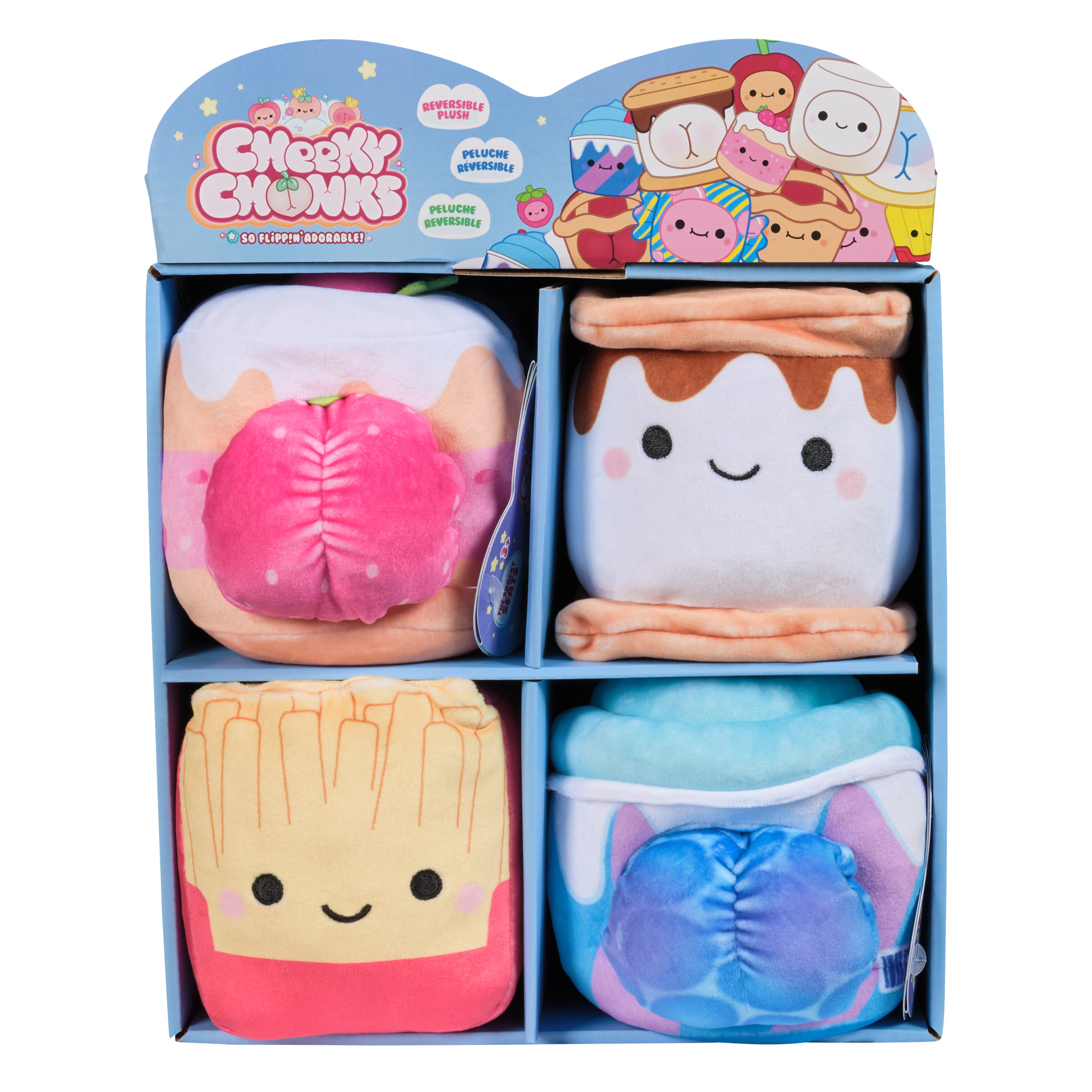 Cheeky Chonks Snacky Seats CDU, 4.5” Reversible Plush Toys Assorted Styles