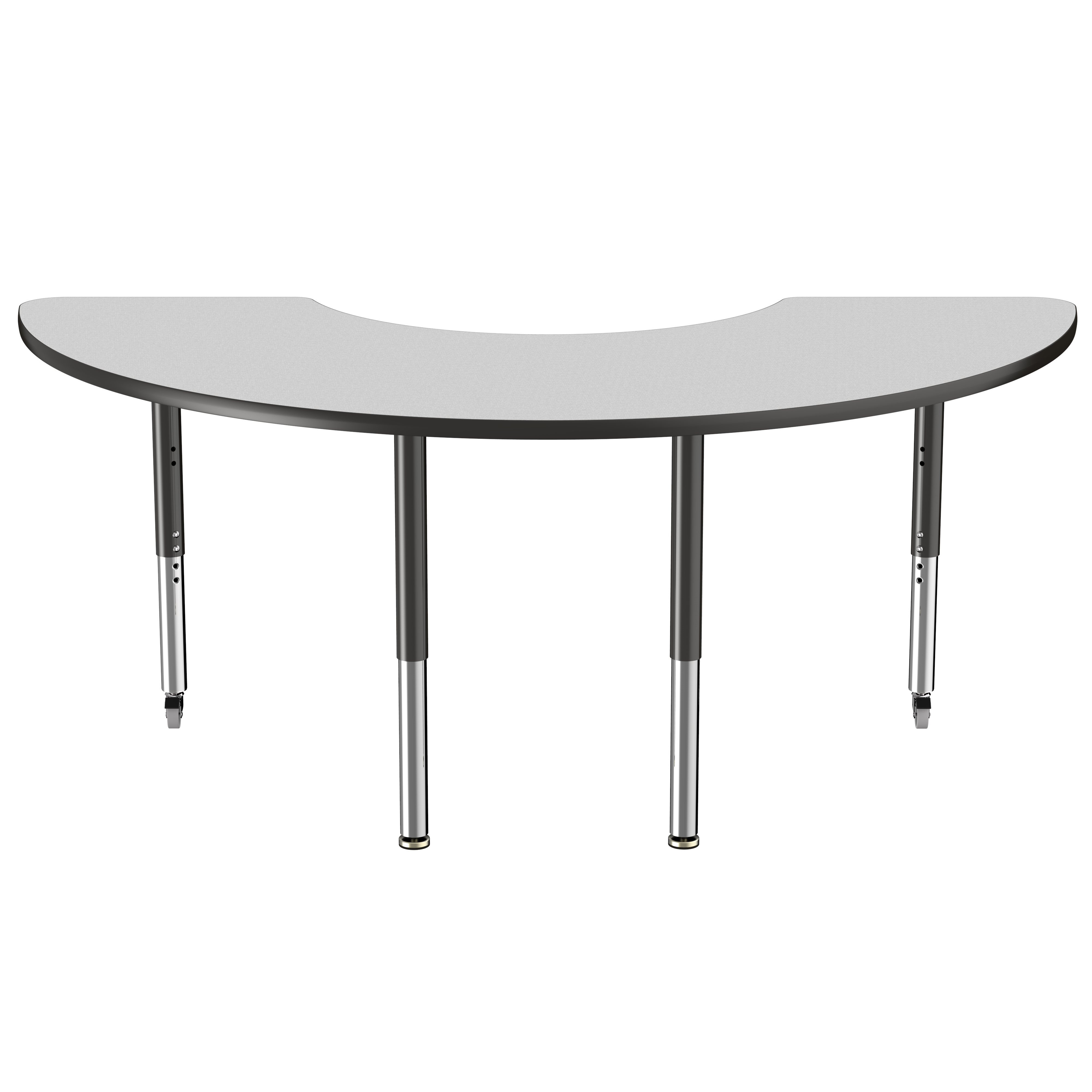 36" x 72" Half Moon T-Molding Activity Table with Adjustable Super Legs - Gray/Black