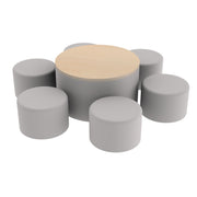 Pro Series 30" Round Ottoman Table with Round 12" H Seating, 7-Piece Set - Gray/Maple