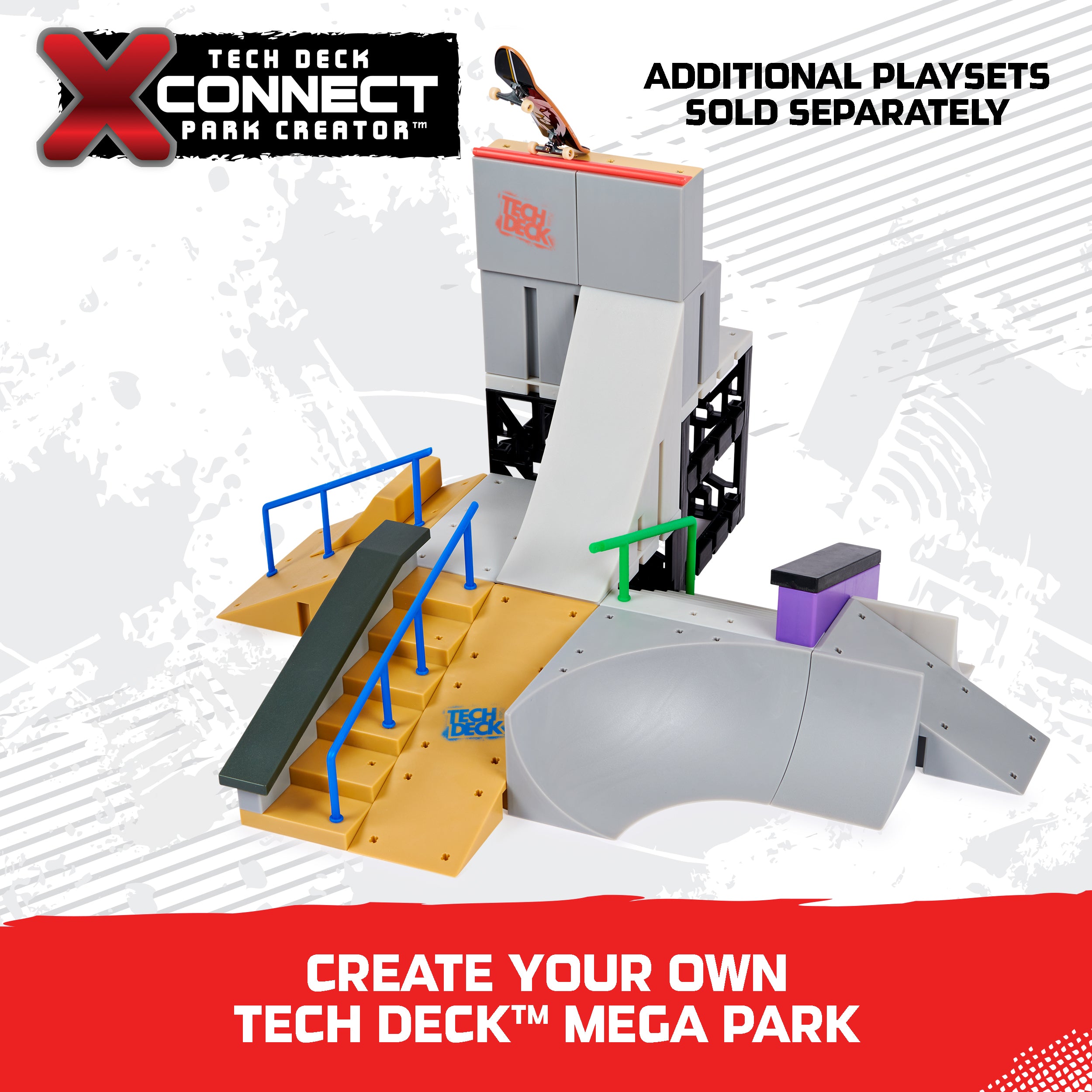 Tech Deck, Jump N’ Grind X-Connect Park Creator, Customizable and Buildable Ramp Set with Exclusive Fingerboard, Kids Toy for Ages 6 and up