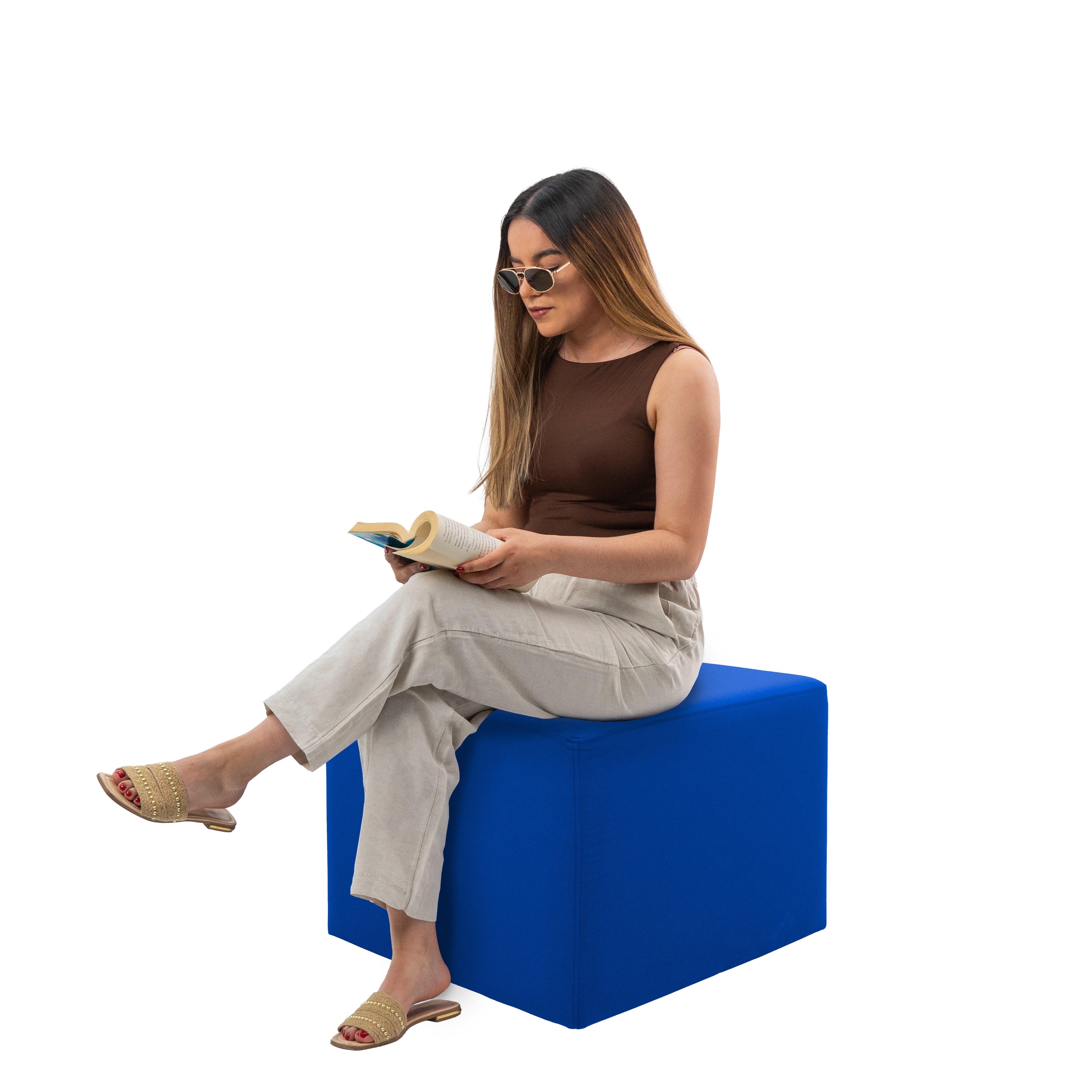 Outdoor 24" Square Ottoman with Sunbrella®, 18" H - Canvas Pacific Blue
