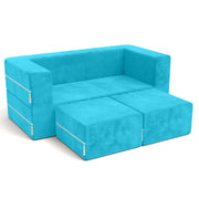 Jaxx Zipline Kids Modular Loveseat & Ottomans/Fold Out Lounger, Aqua