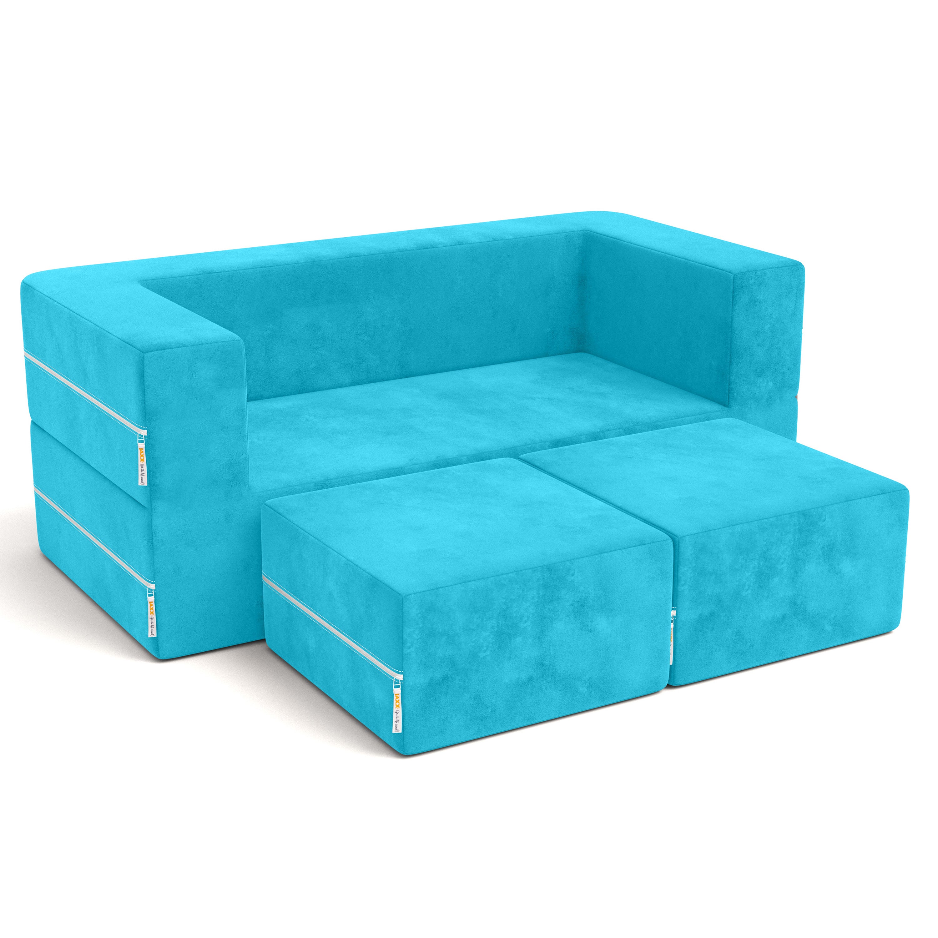 Jaxx Zipline Kids Modular Loveseat & Ottomans/Fold Out Lounger, Aqua