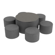 Pro Series 30" Round Ottoman Table with Round 12" H Seating, 7-Piece Set - Slate Gray Crosshatch/Cosmic Strandz