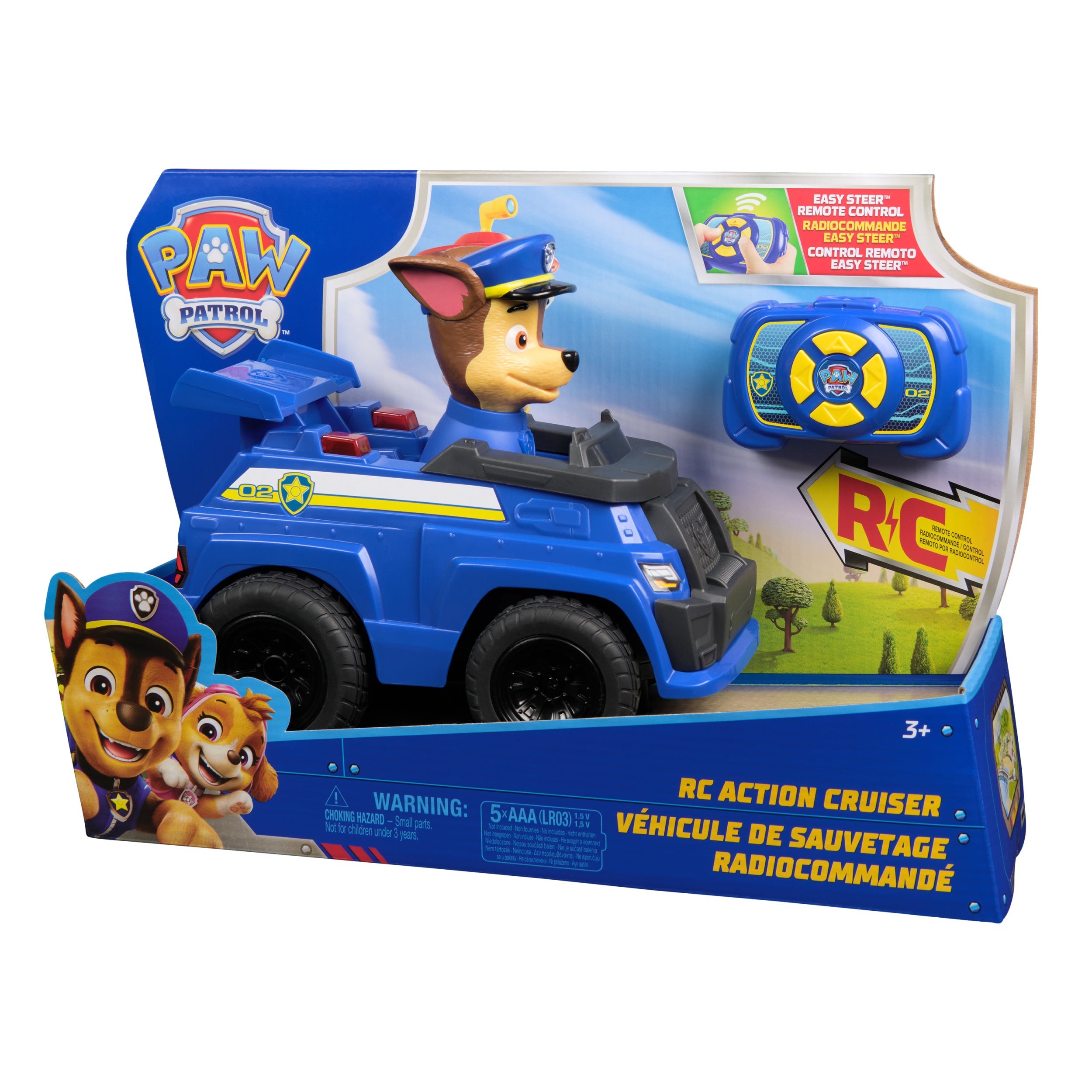 PAW Patrol Chase RC Action Cruiser, Remote Control Car with LED Lights & Easy-Steer Controller, Pretend Play Kids Toys for Boys & Girls Ages 3 and Up