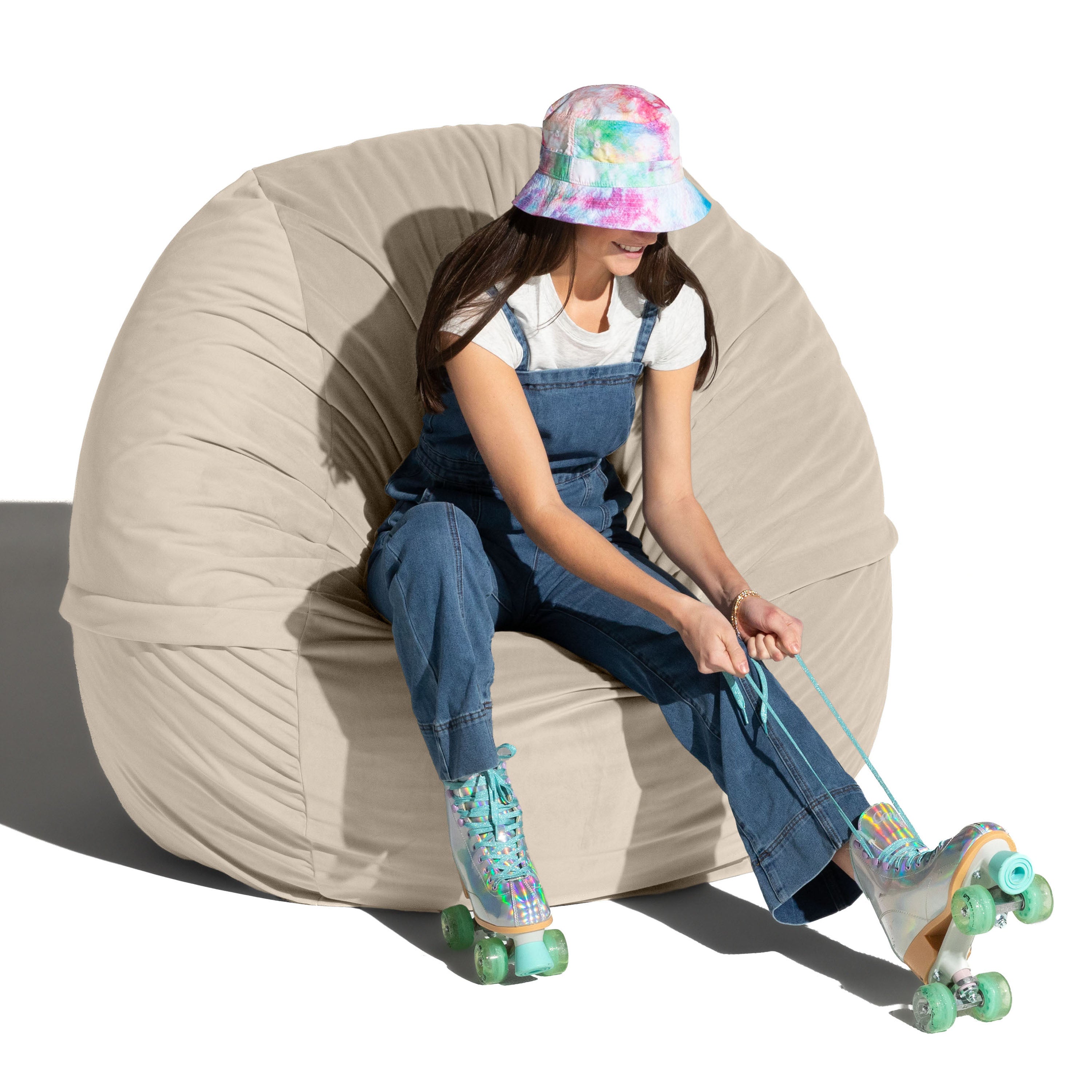 Jaxx 5 Foot Saxx - Large Round Bean Bag Chair for Adults - Lush Velvet Ivory