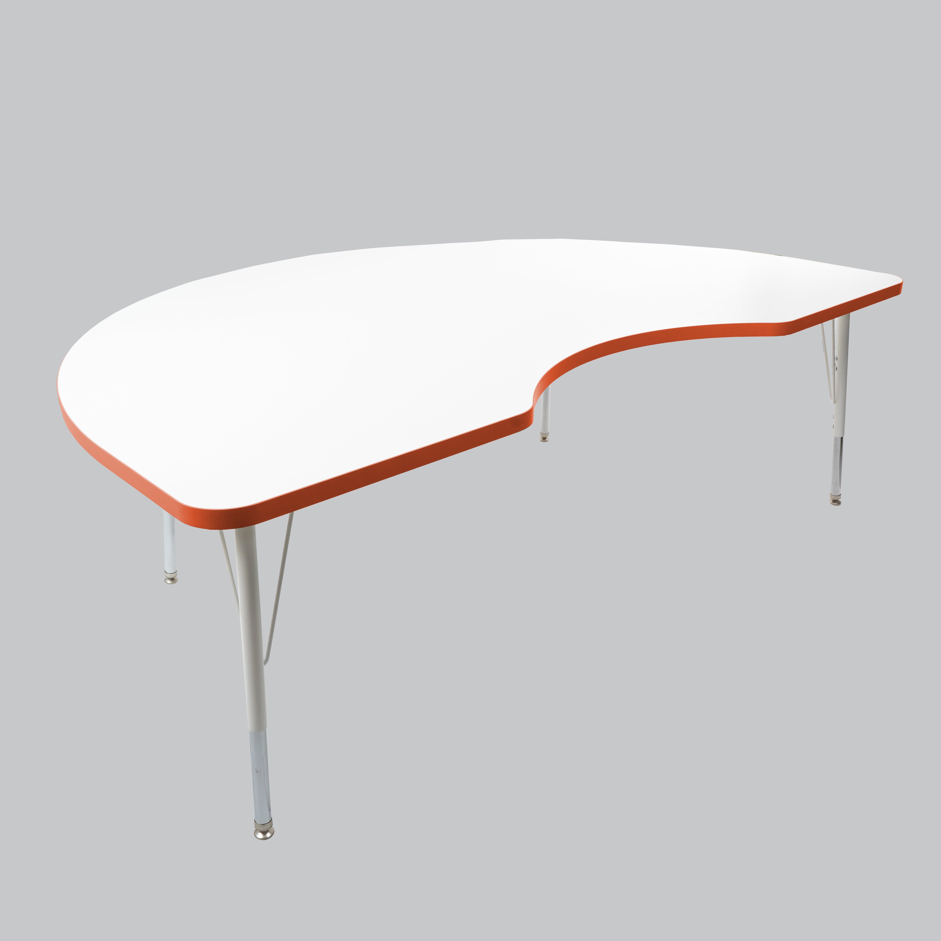 48" x 72" Kidney Thermofused Activity Table with Adjustable Standard Swivel Glide Legs - White/Tangerine/White