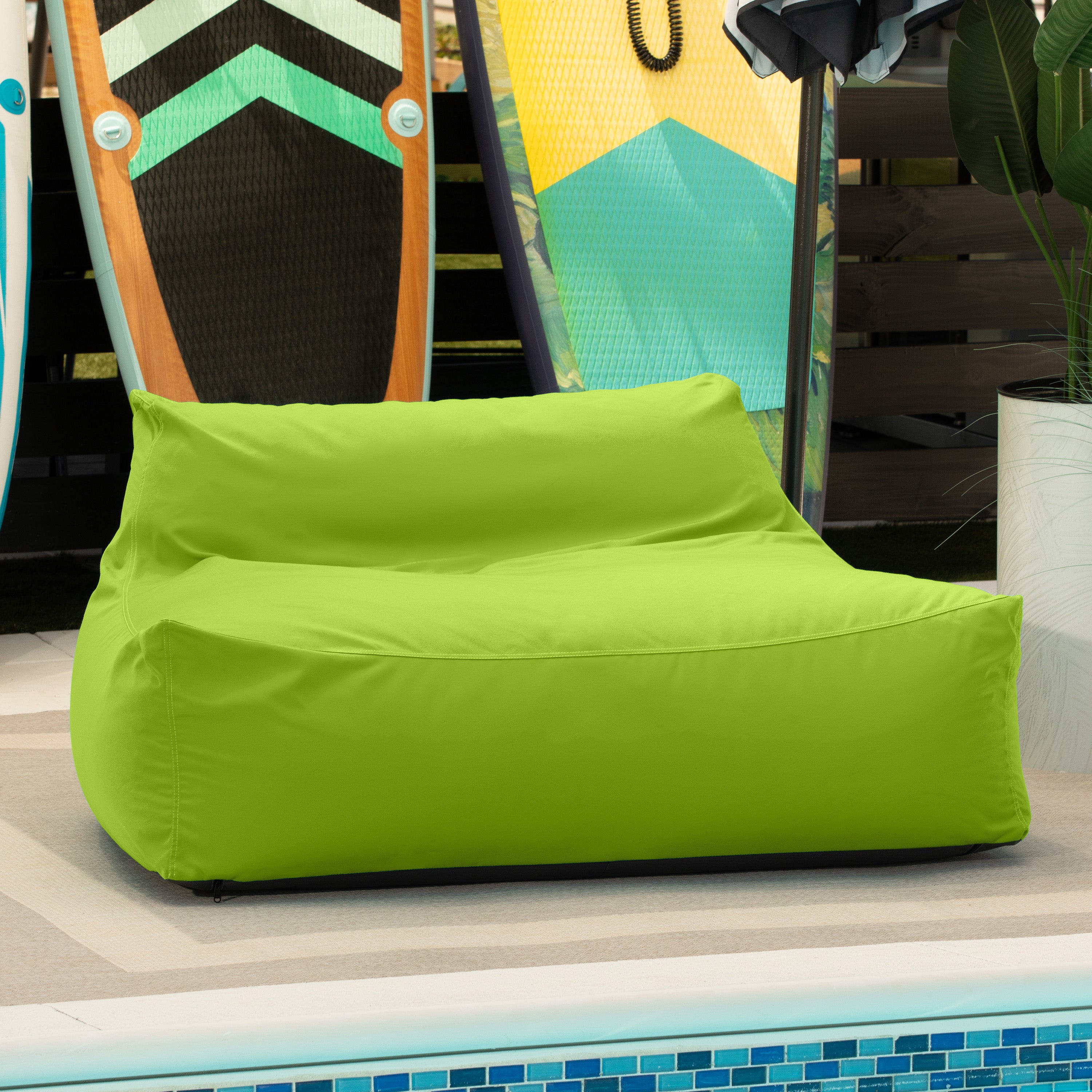 Jaxx Lavista Outdoor Bean Bag Loveseat / Modern Patio Sofa, Lime
