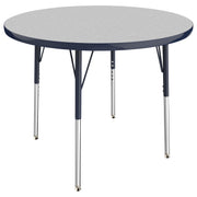 36" Round T-Molding Activity Table with Adjustable Standard Swivel Glide Legs - Gray/Navy