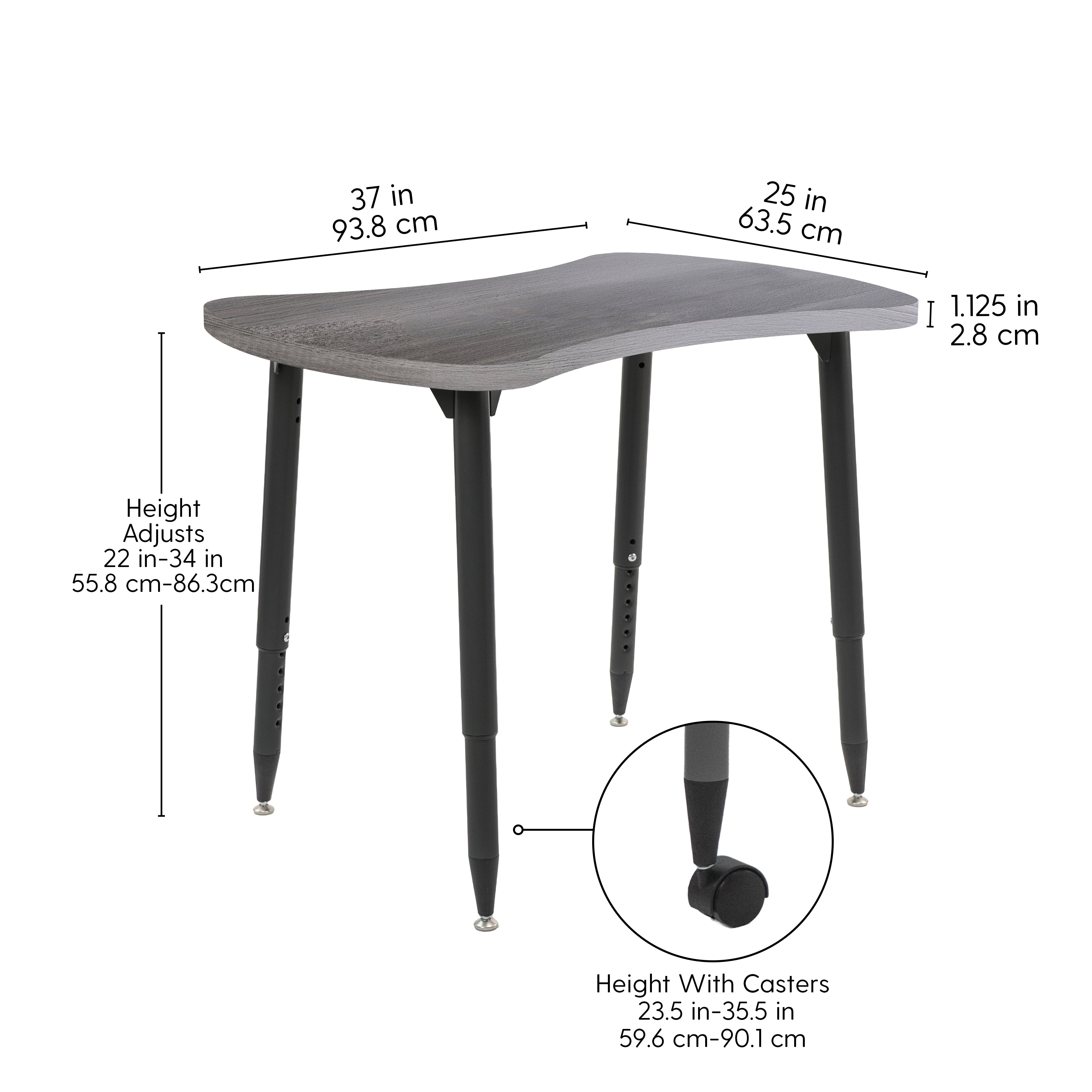 Adapte 25" x 37" Bowtie Woodgrain Activity Table with Adjustable Tapered Legs - Gray Wood/Black