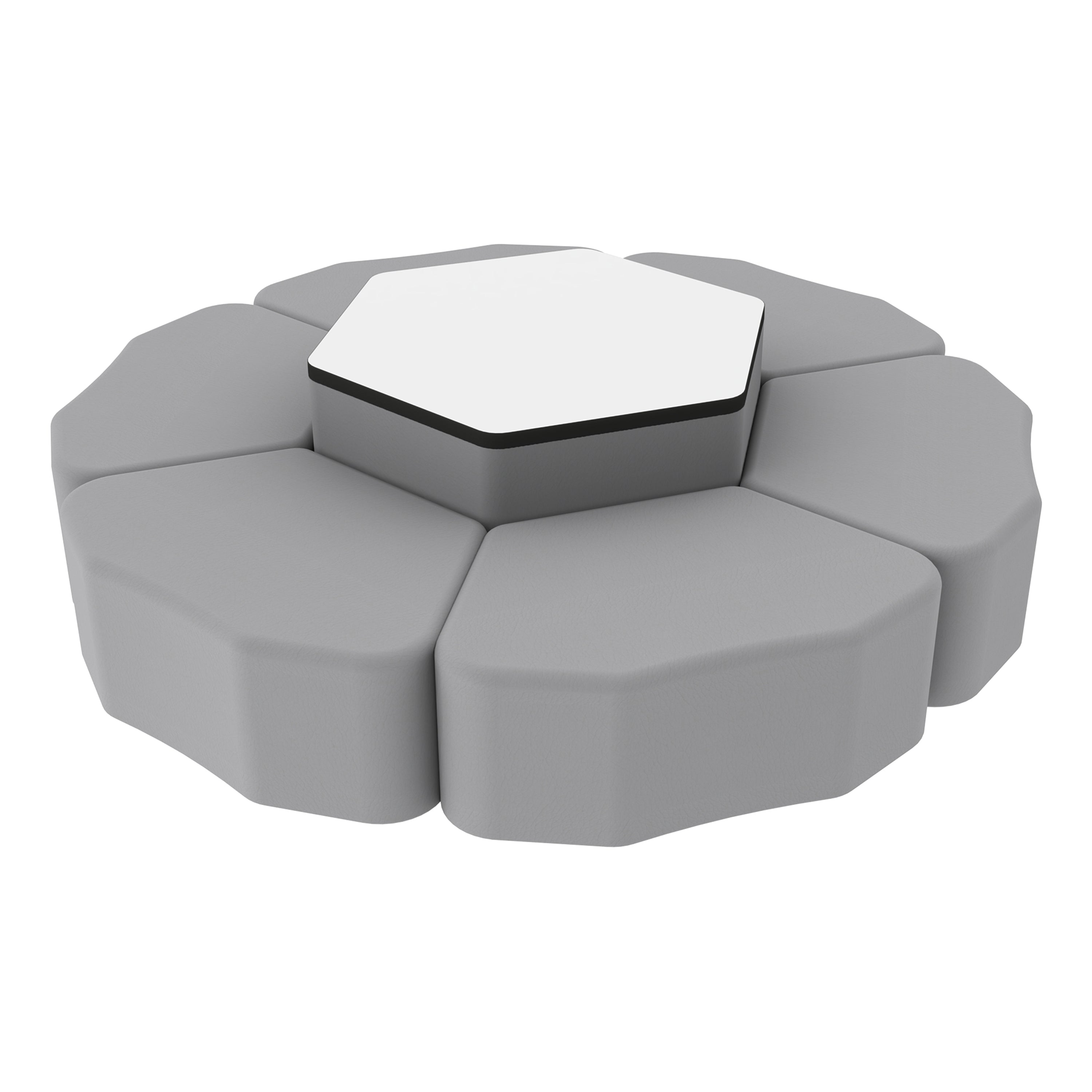 Pro Series Dry-Erase Hexagon Ottoman Table with Petal 12" H Seating, 7-Piece Set - Gray/Whiteboard