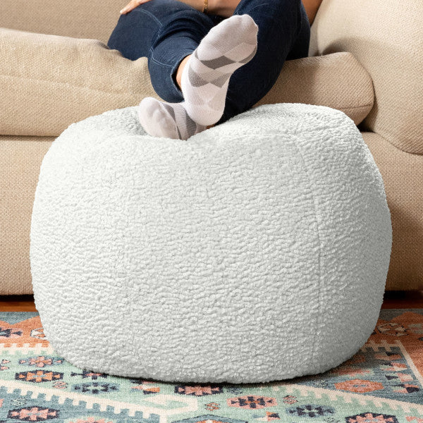 Jaxx Ellis Ottoman Shearling Faux-Lamb Plush Pouf for Modern Interior Design, Small, Cloud