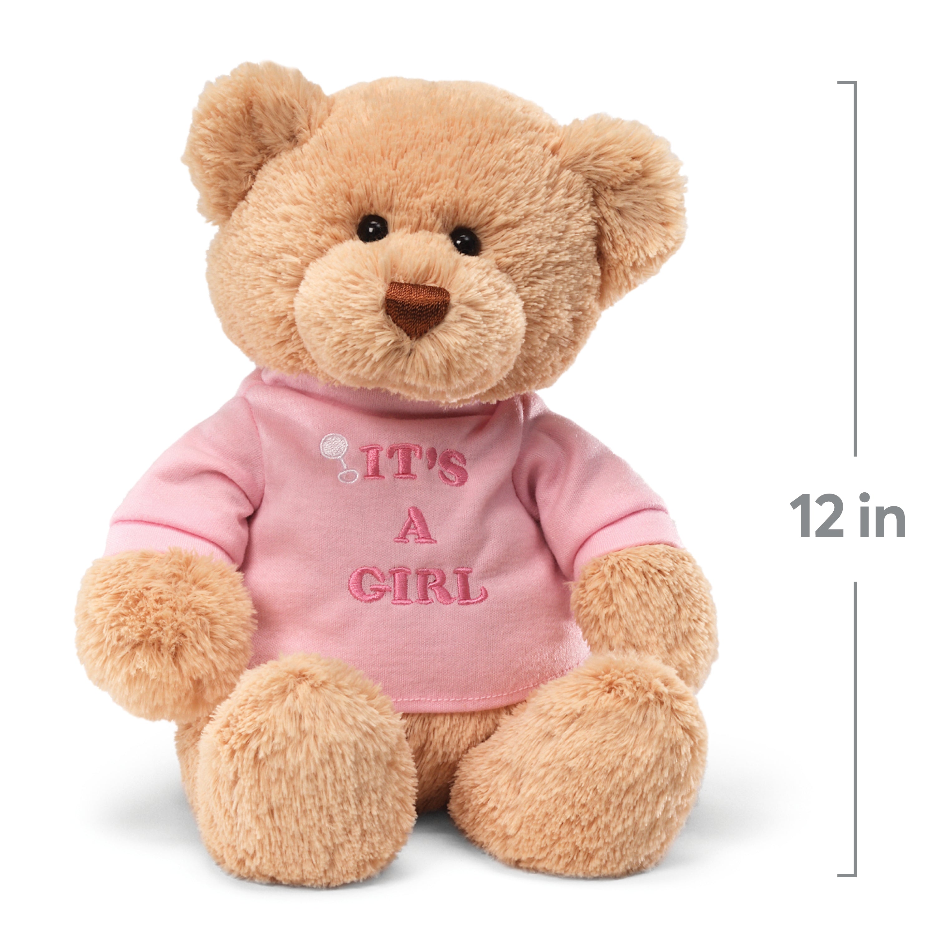 GUND “It’s a Girl” Message Bear with Pink T-Shirt, Teddy Bear Stuffed Animal for Ages 1 and Up, Brown, 12”