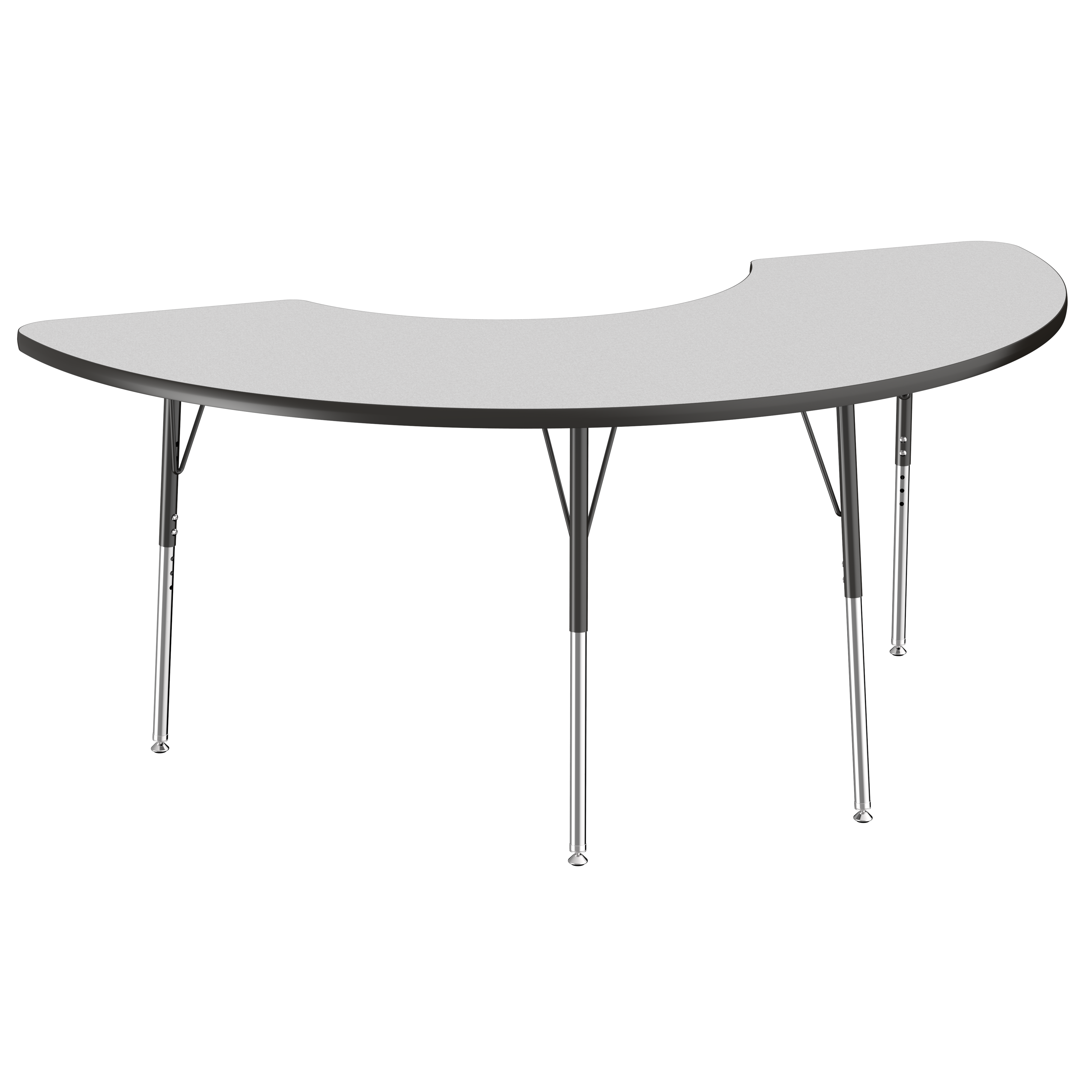36" x 72" Half Moon T-Molding Activity Table with Adjustable Standard Swivel Glide Legs - Gray/Black