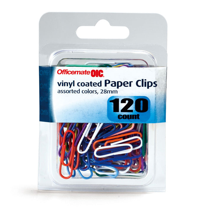 Paper Clips, #2, Vinyl Coated, Assorted Colors, 120/Pack