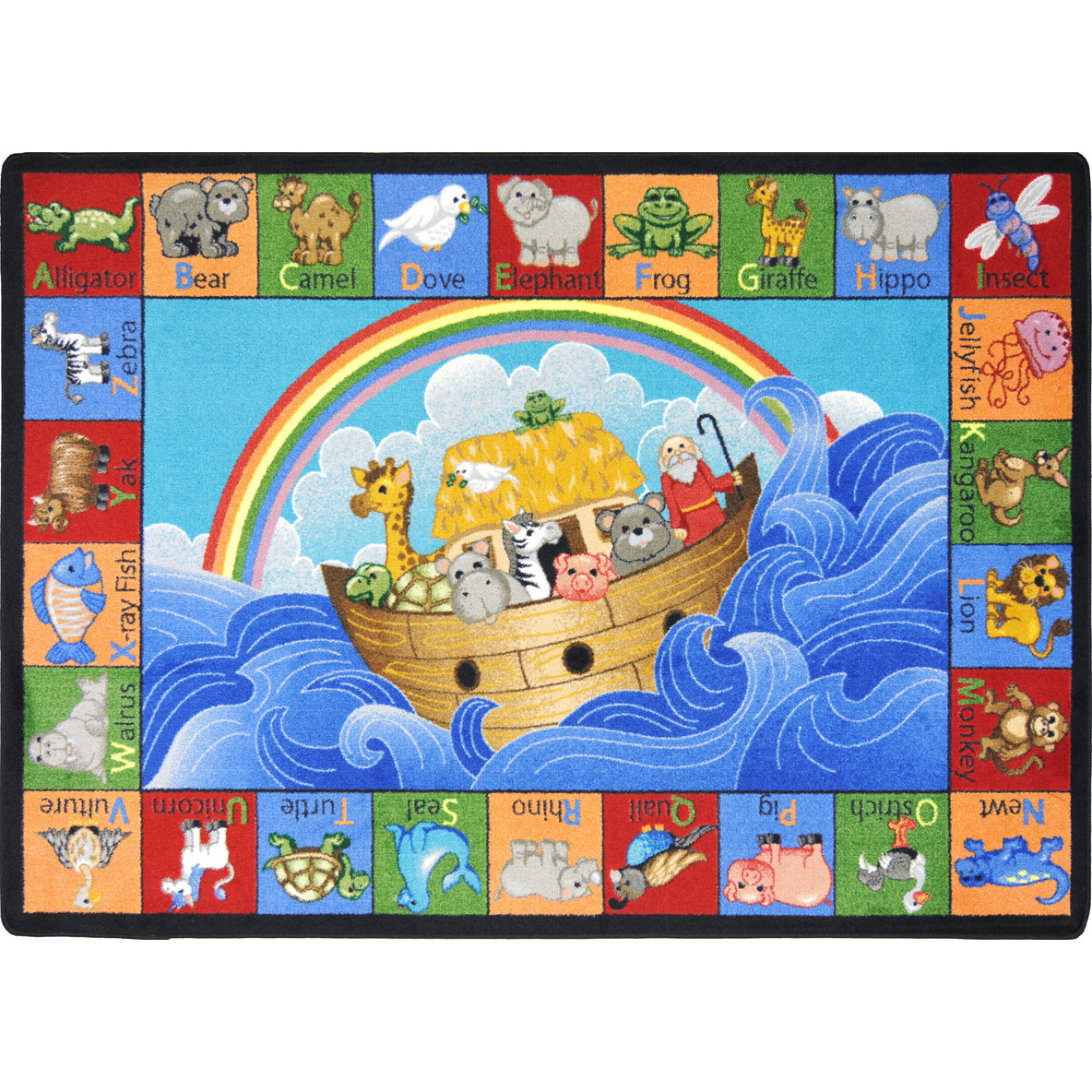 Noah's Alphabet Animals 5'4" x 7'8" Oval area rug in color Multi