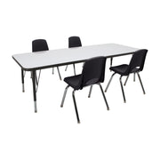 30" x 72" Rectangle Dry-Erase Activity Table with Standard Legs and 14" Stack Chairs with Swivel Glides, 5-Piece Set - Whiteboard/Black