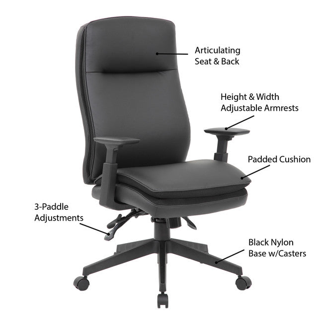 OfficeSource Obsidian High Back Executive Desk Chair - Black PU Leather
