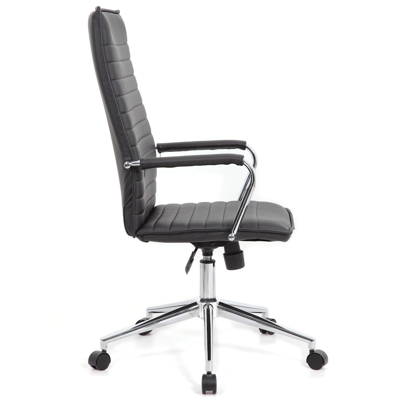 OfficeSource Ridge Black Ribbed High Back Task Chair w/Arms - Black LeatherSoft Vinyl