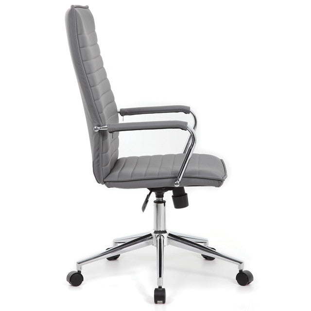 OfficeSource Ridge Gray Ribbed High Back Task Chair w/Arms - Gray LeatherSoft Vinyl