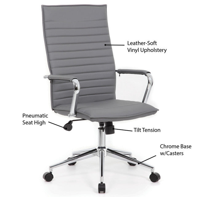 OfficeSource Ridge Gray Ribbed High Back Task Chair w/Arms - Gray LeatherSoft Vinyl