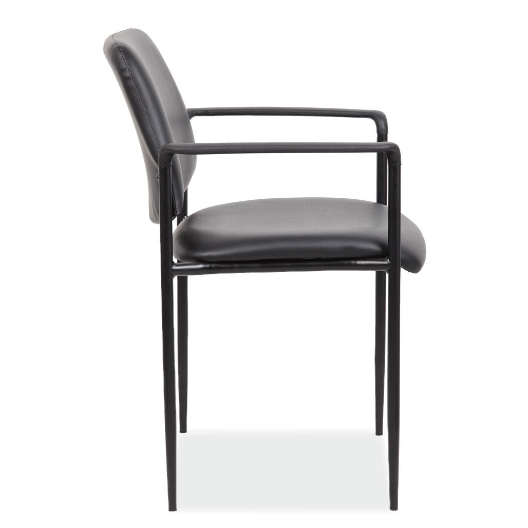 OfficeSource Levy Guest Stack Chair with Arms - Black Leather Soft Vinyl
